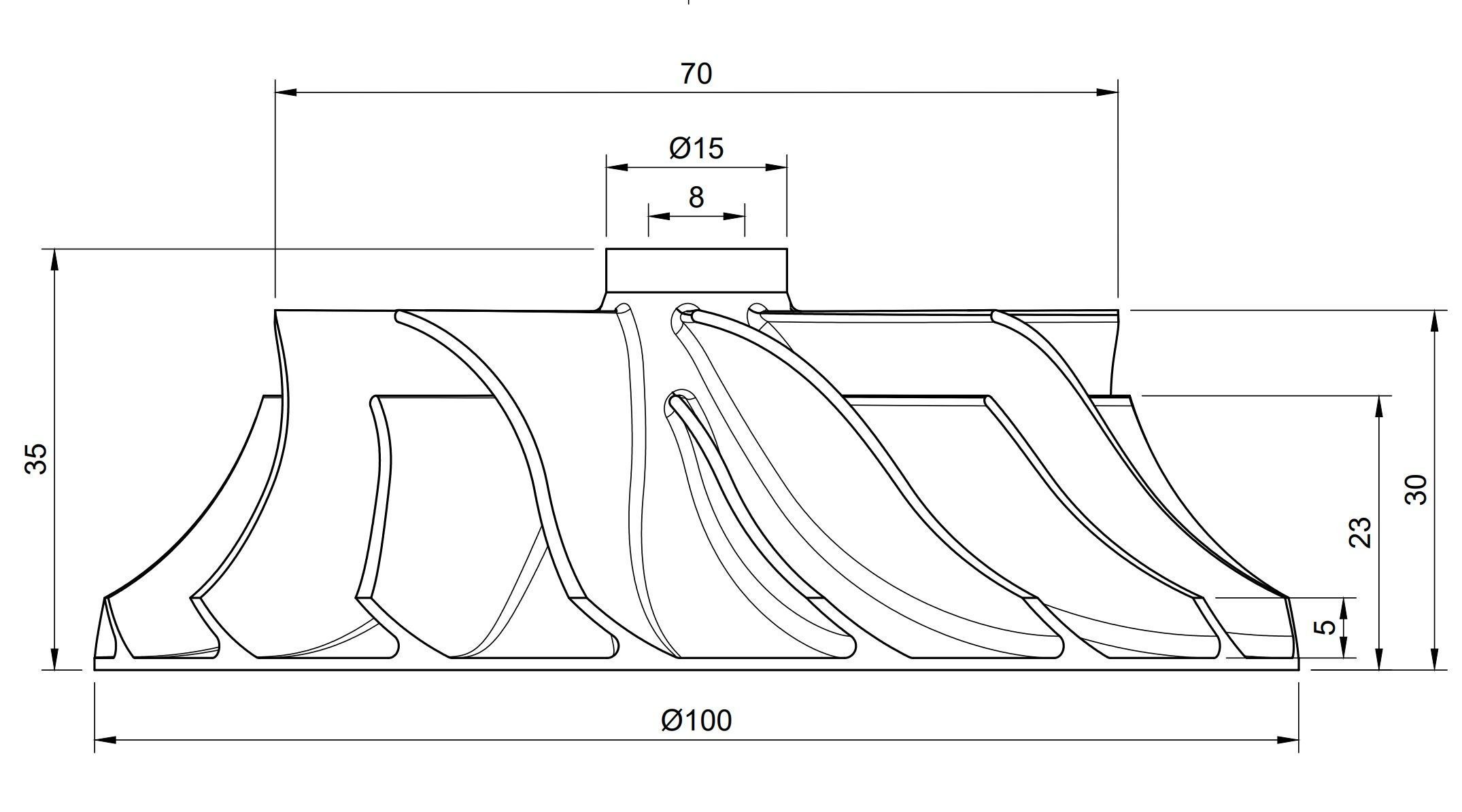Turbocharger Impeller 100mm 3D Print  3D print model_4