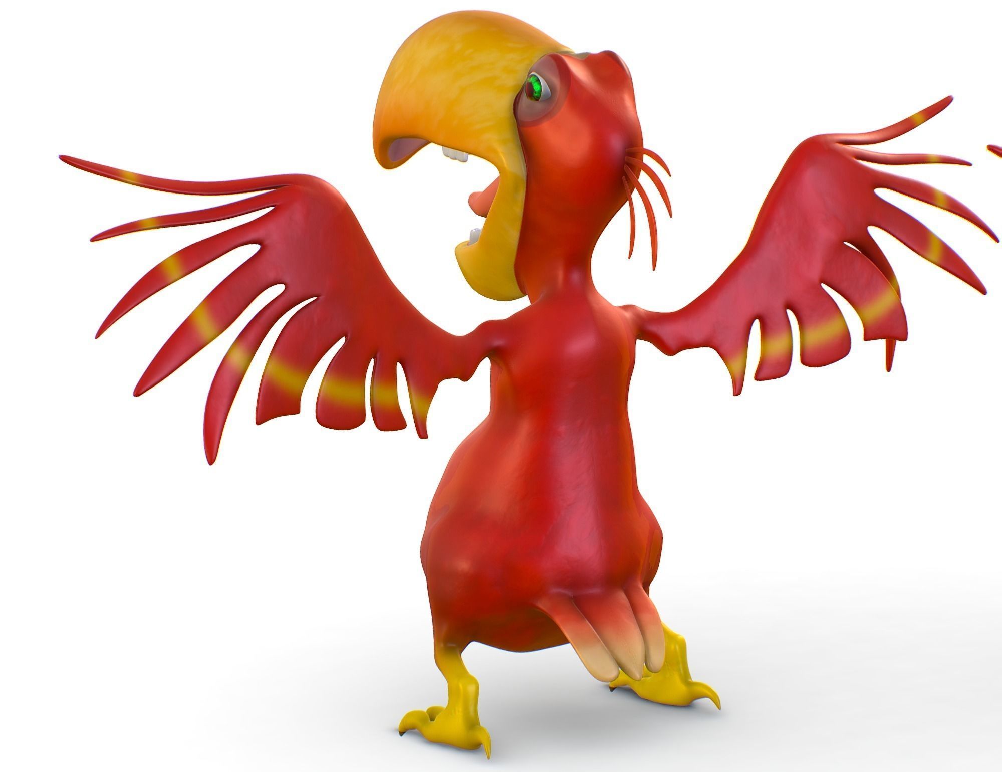 Subdivision Toon Red Bird  Cockatoo Toucan 3D model_2