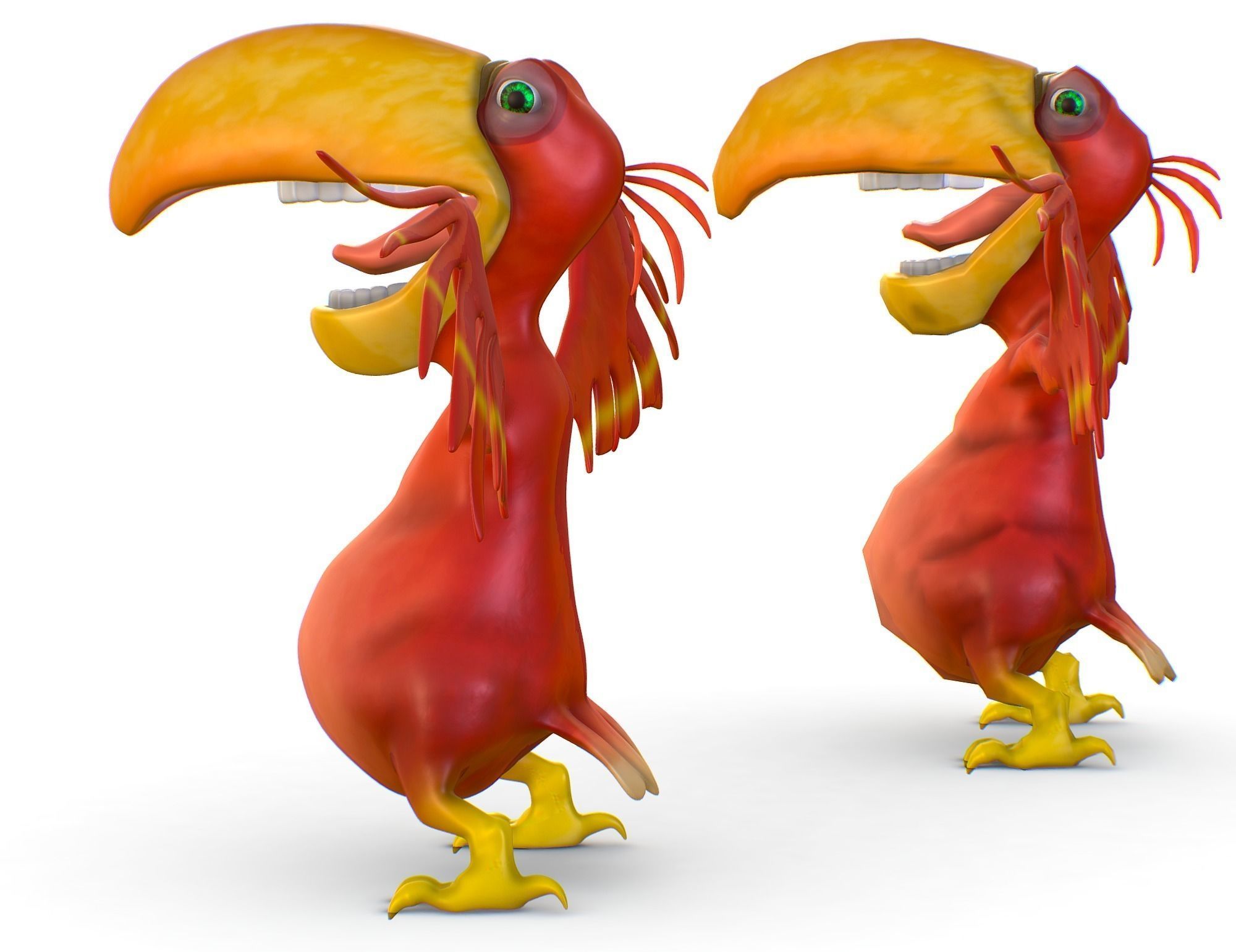 Subdivision Toon Red Bird  Cockatoo Toucan 3D model_4
