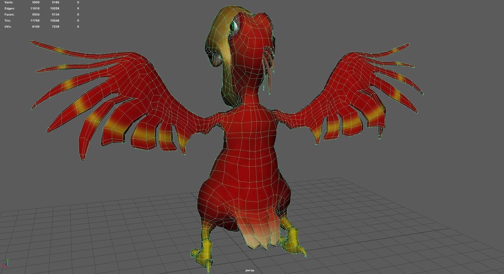 Subdivision Toon Red Bird  Cockatoo Toucan 3D model_11