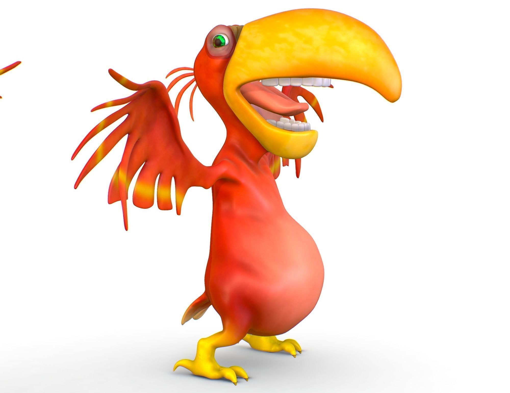 Subdivision Toon Red Bird  Cockatoo Toucan 3D model_1