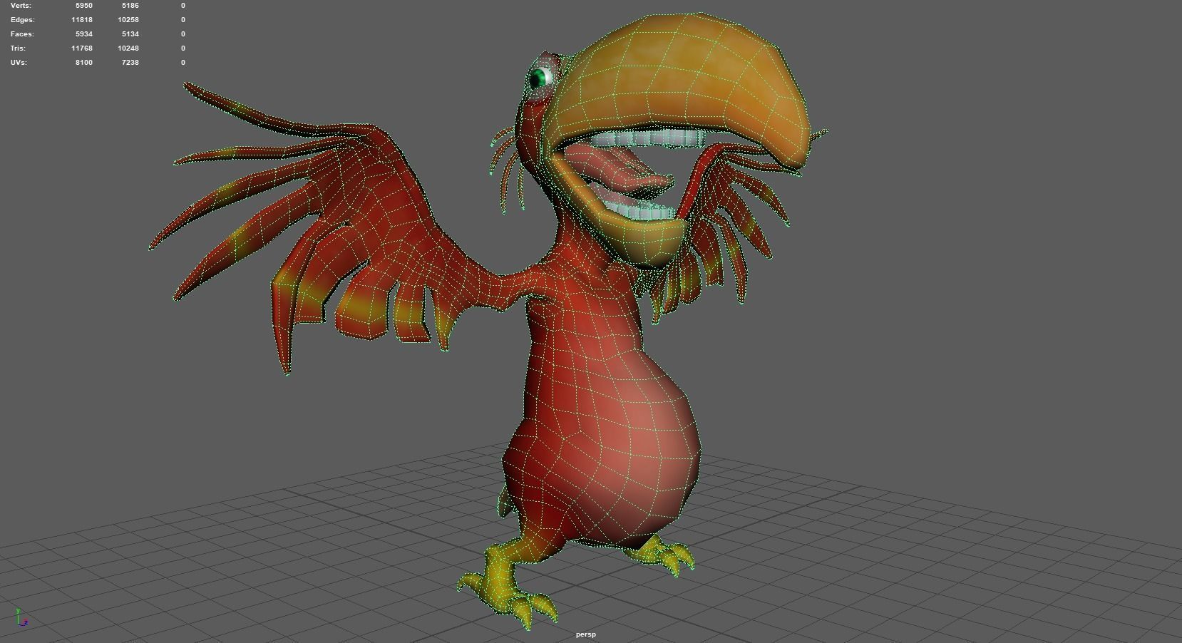 Subdivision Toon Red Bird  Cockatoo Toucan 3D model_8