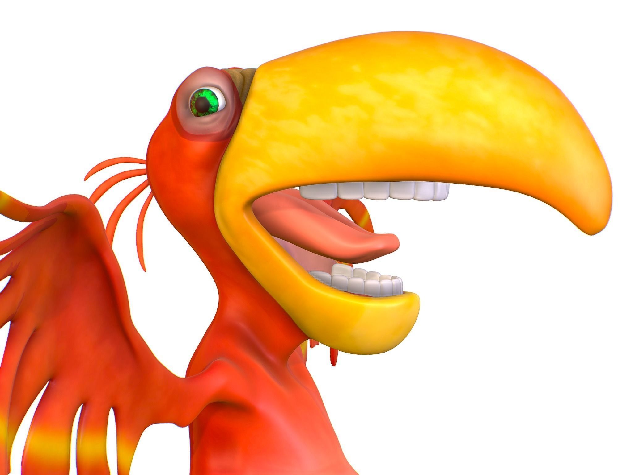 Subdivision Toon Red Bird  Cockatoo Toucan 3D model_7