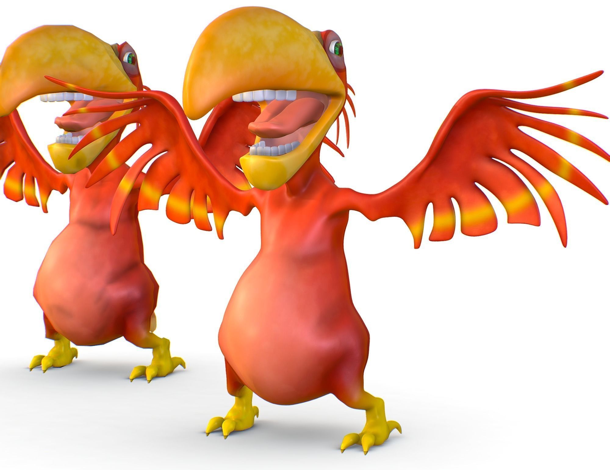 Subdivision Toon Red Bird  Cockatoo Toucan 3D model_3