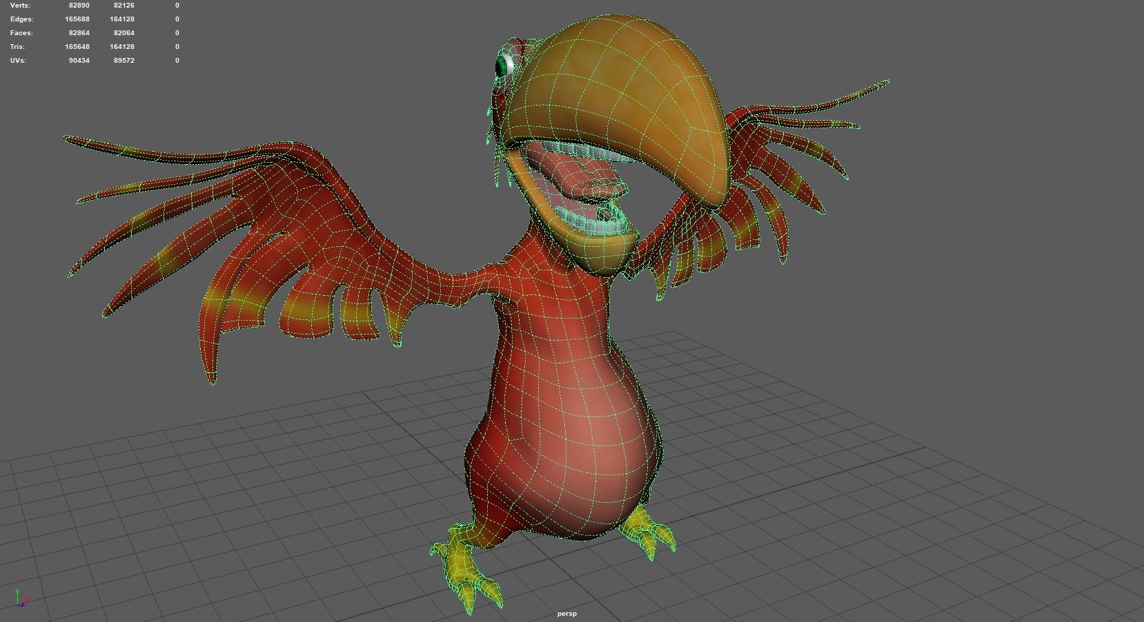 Subdivision Toon Red Bird  Cockatoo Toucan 3D model_10