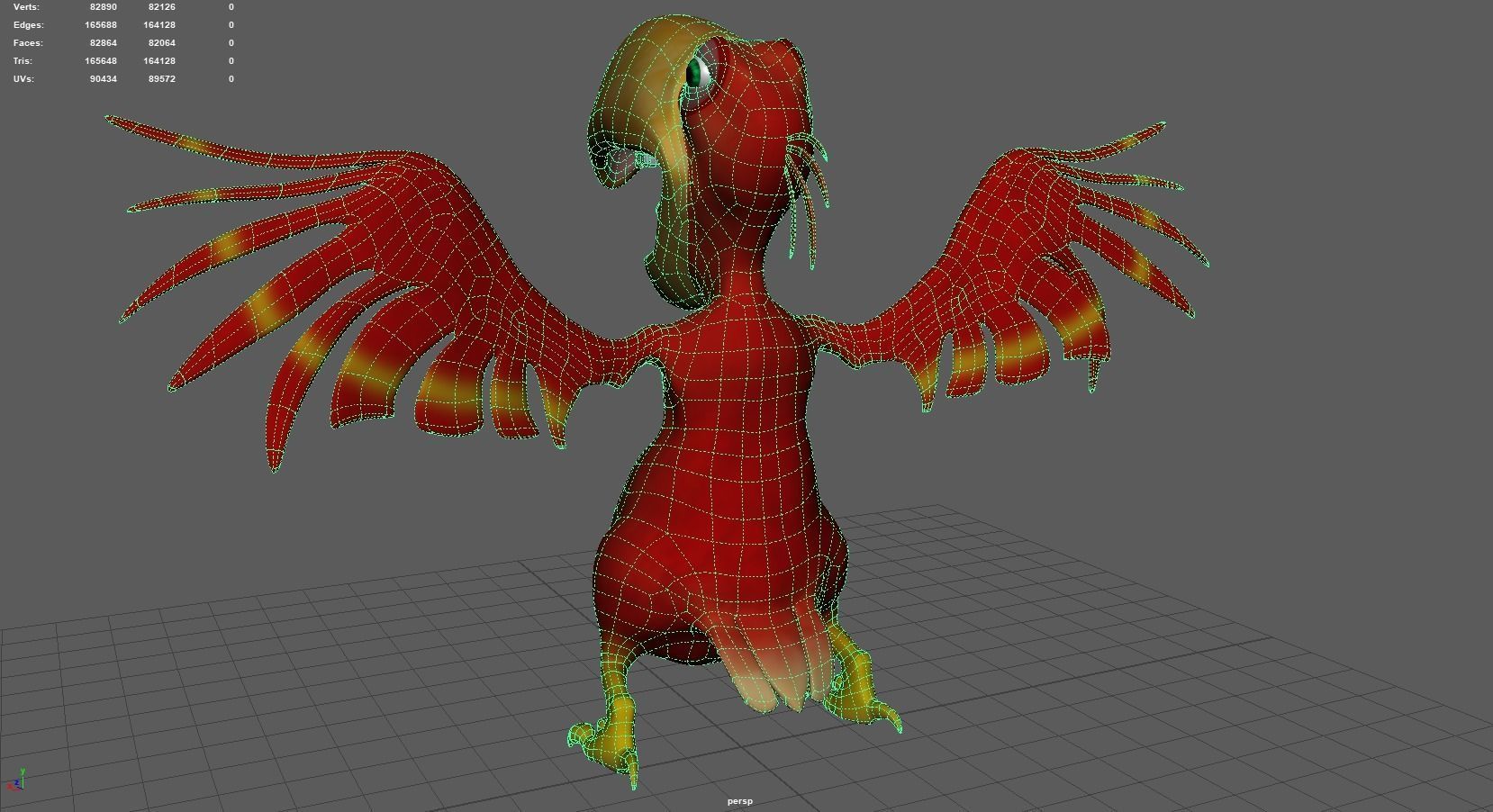 Subdivision Toon Red Bird  Cockatoo Toucan 3D model_9