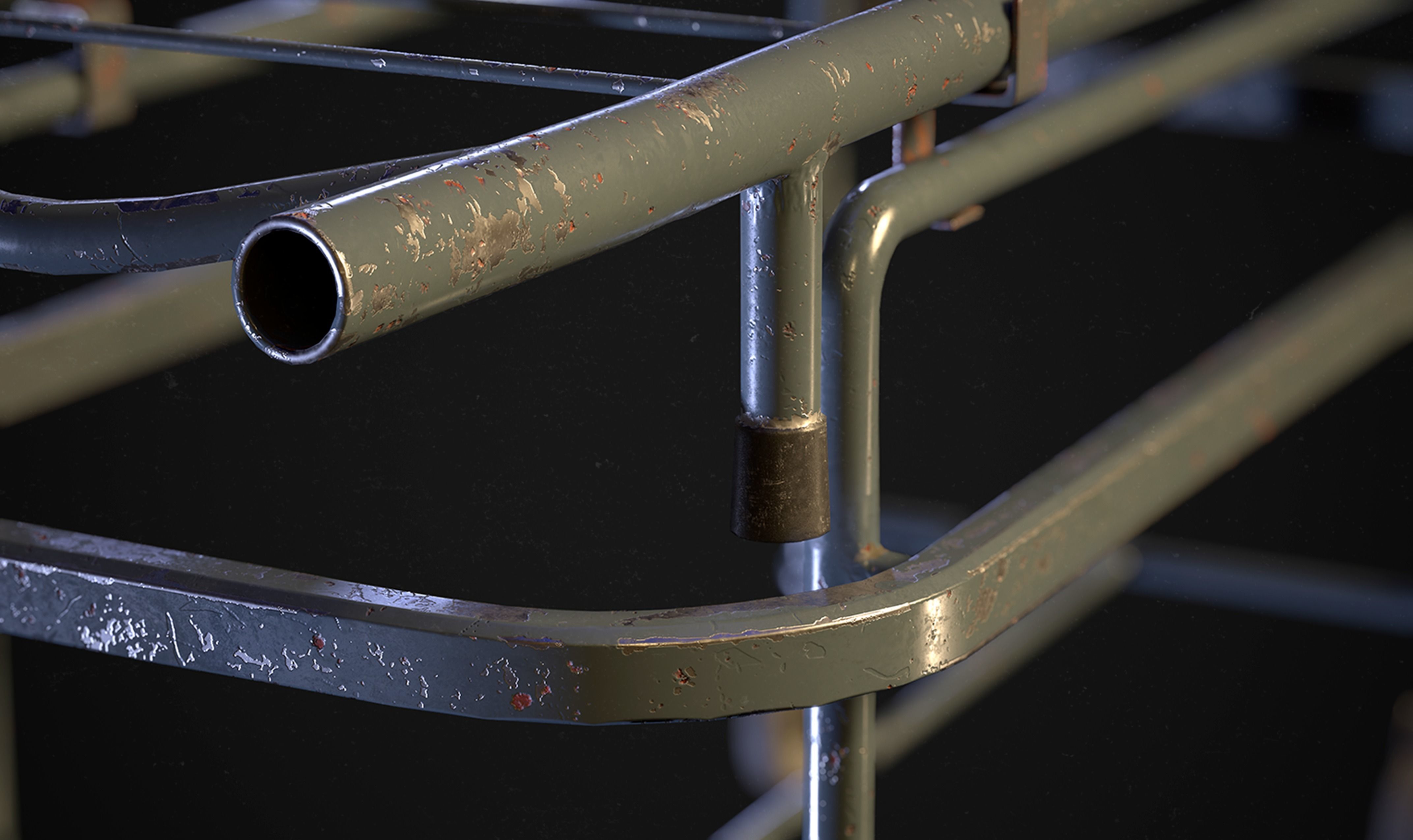 Old Hostipal Stretcher Low-poly 3D model_2