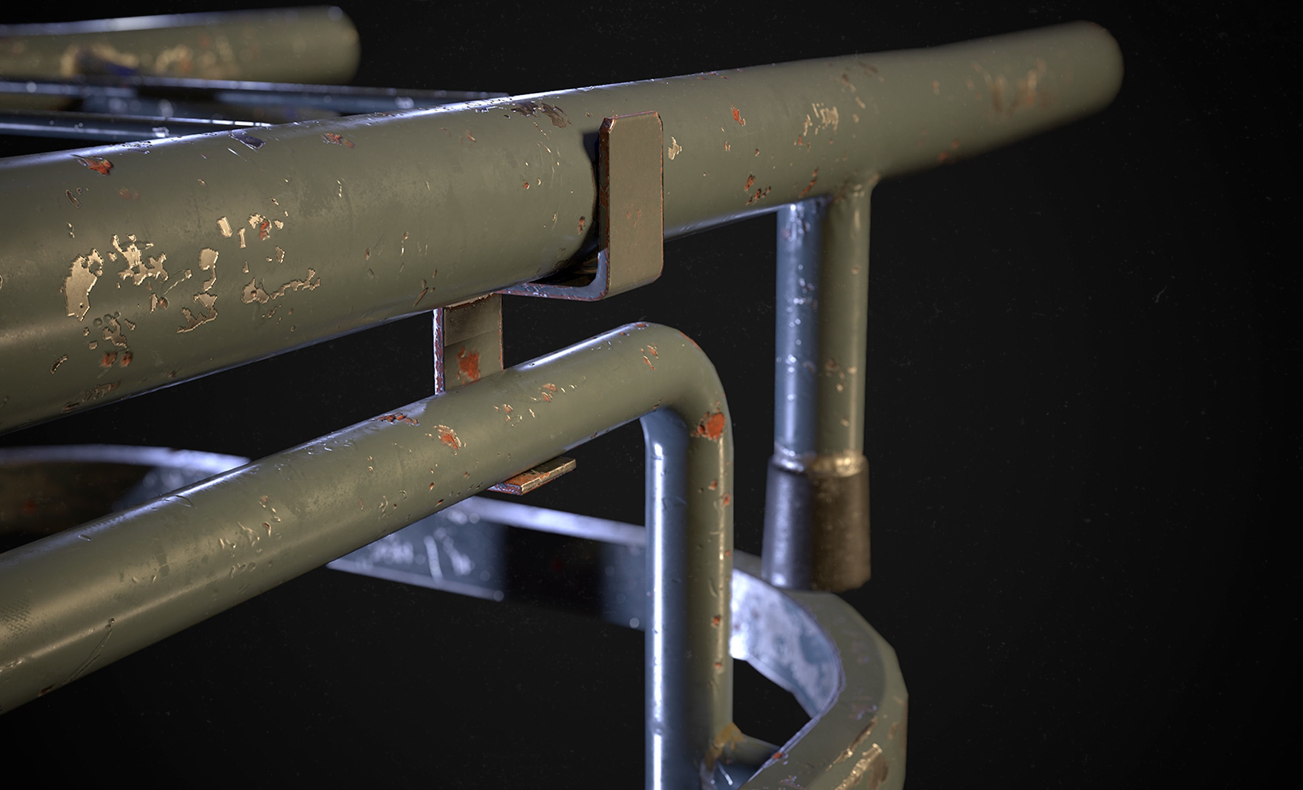 Old Hostipal Stretcher Low-poly 3D model_6