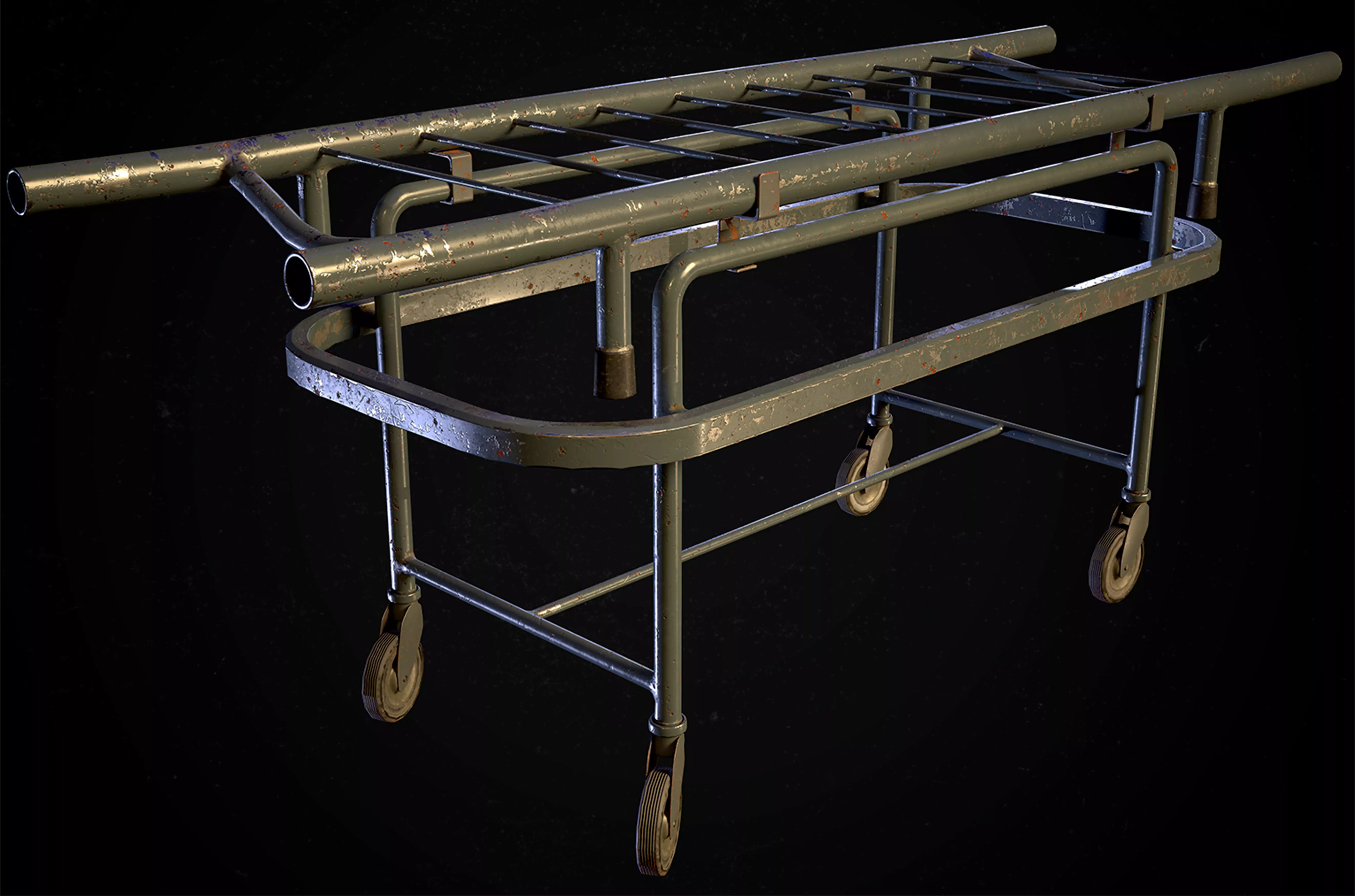 Old Hostipal Stretcher Low-poly 3D model_0