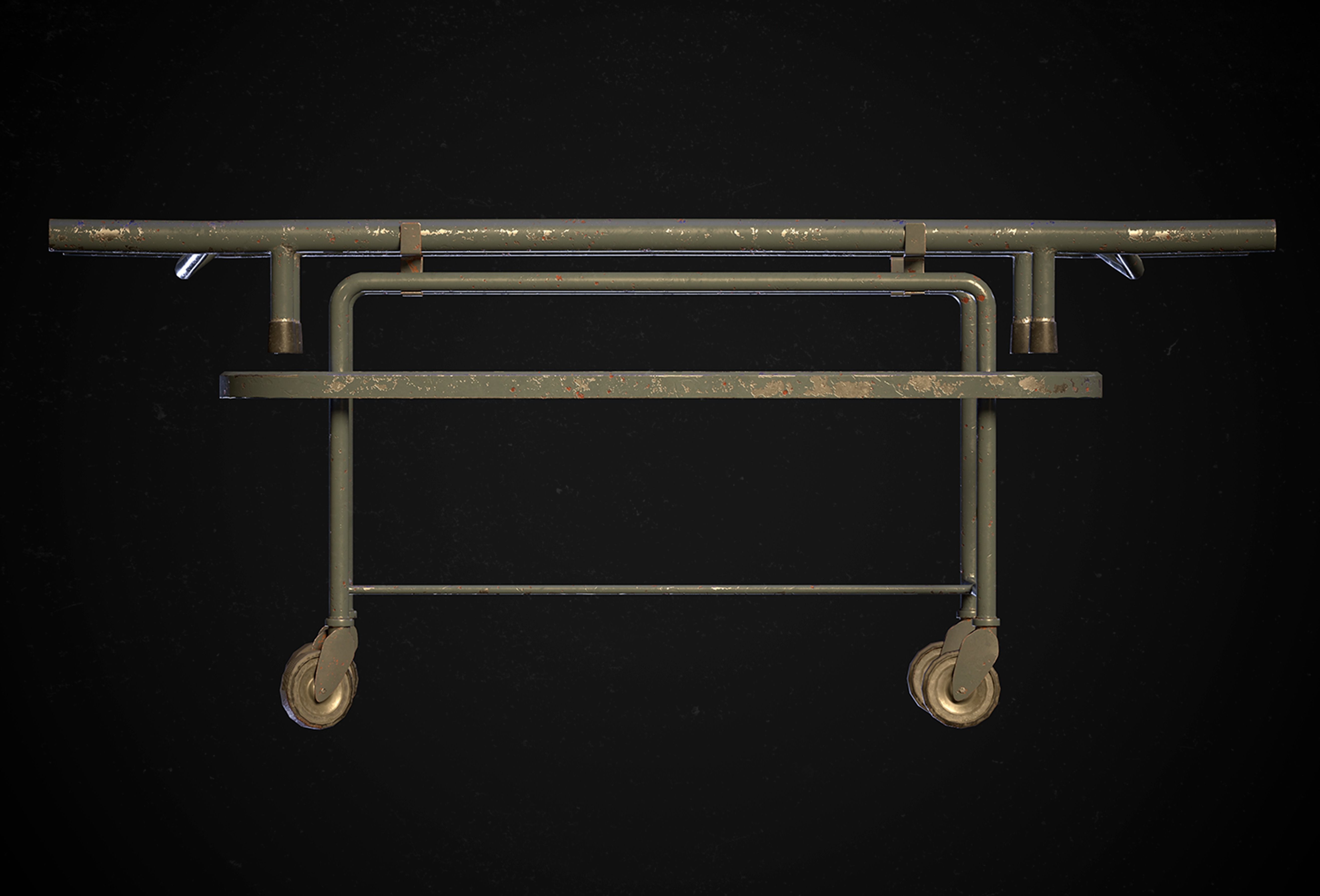 Old Hostipal Stretcher Low-poly 3D model_4