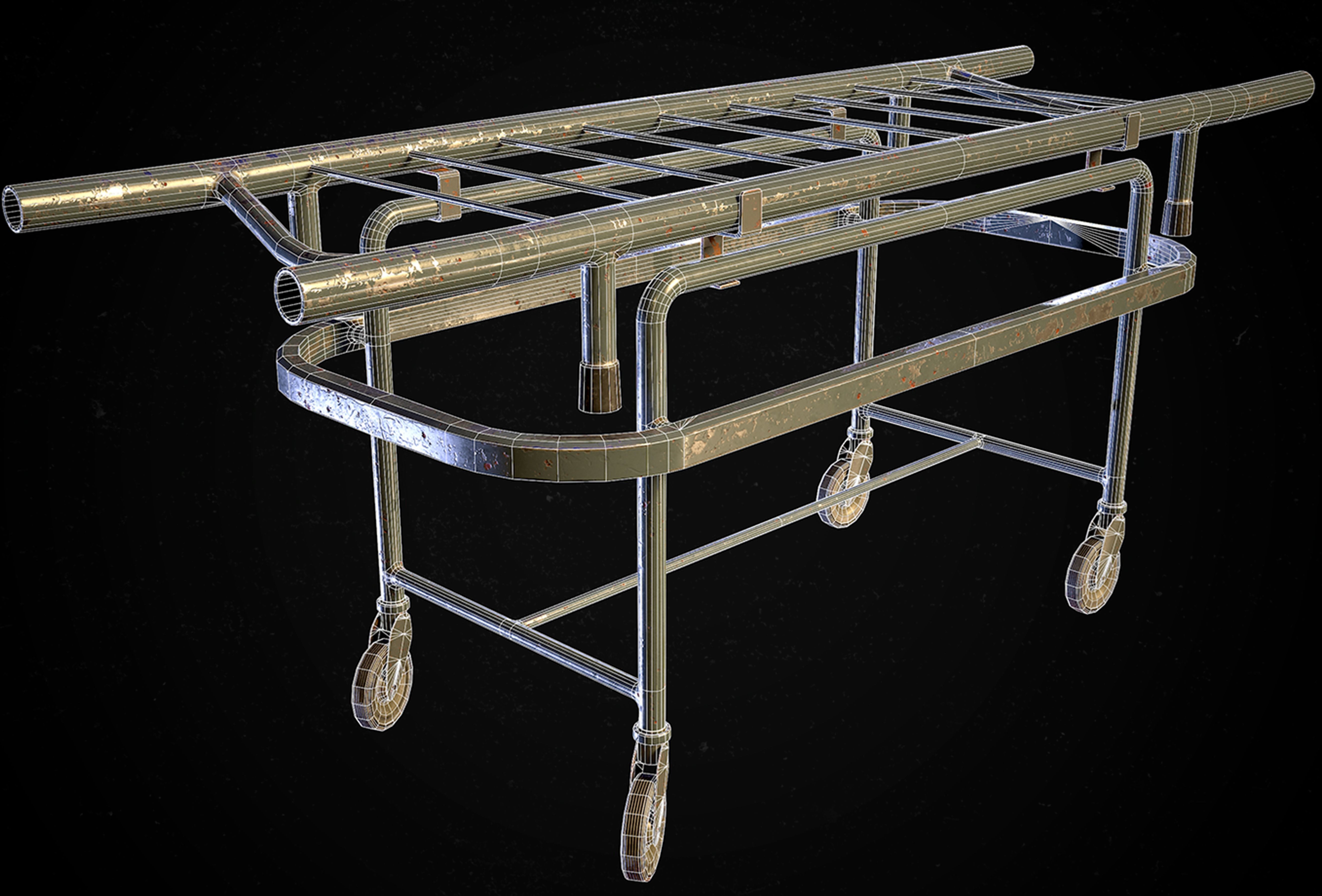 Old Hostipal Stretcher Low-poly 3D model_7
