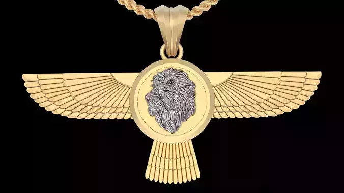 Lion wings pendant silver gold printable jewelry 3D model