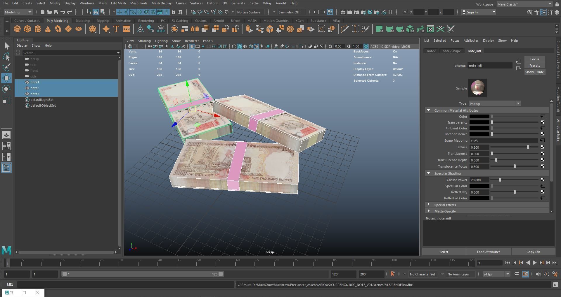 Indian 1000 Note Currency Bundle AR VR PBR Low-poly 3D model_16