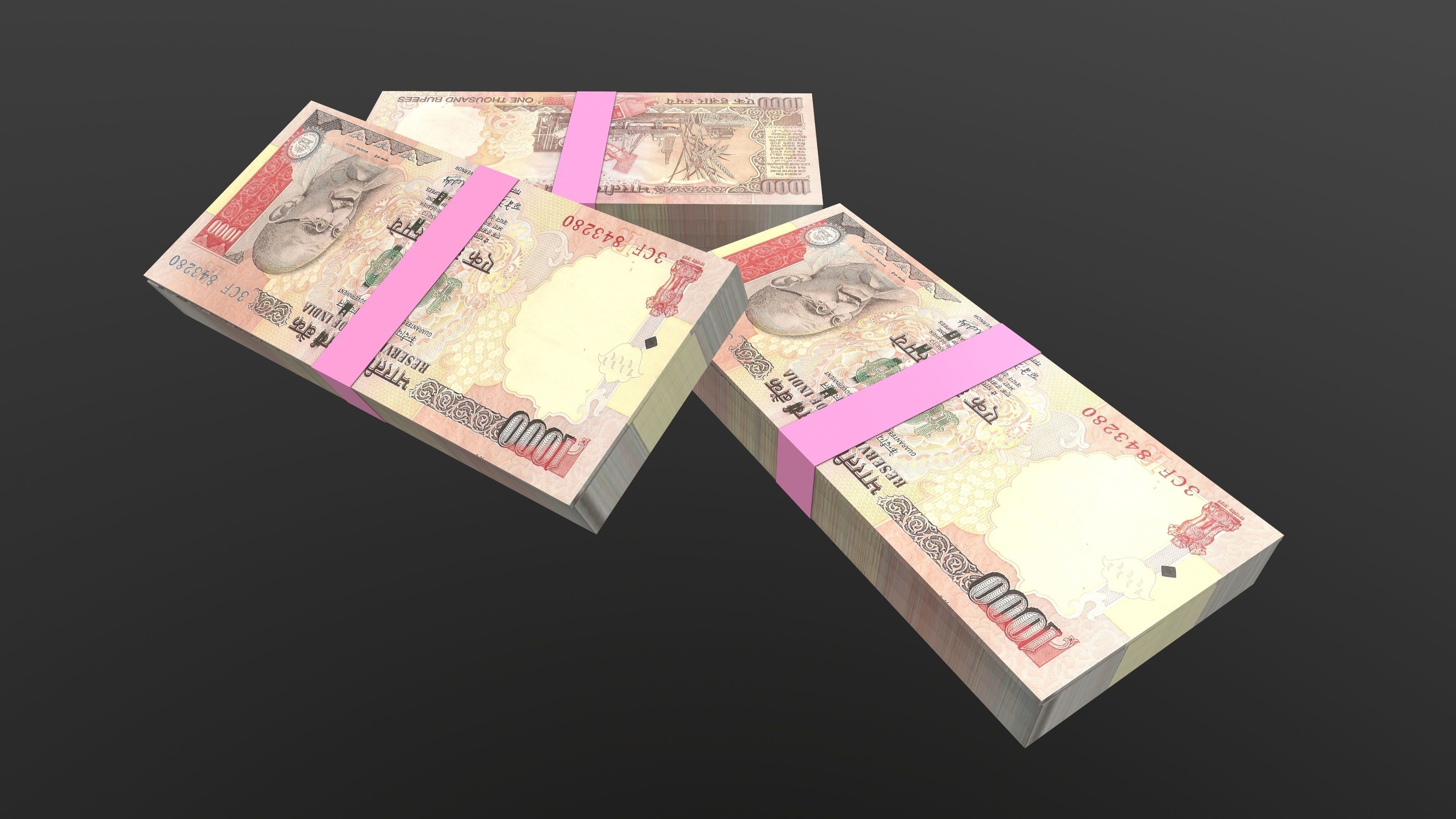 Indian 1000 Note Currency Bundle AR VR PBR Low-poly 3D model_9