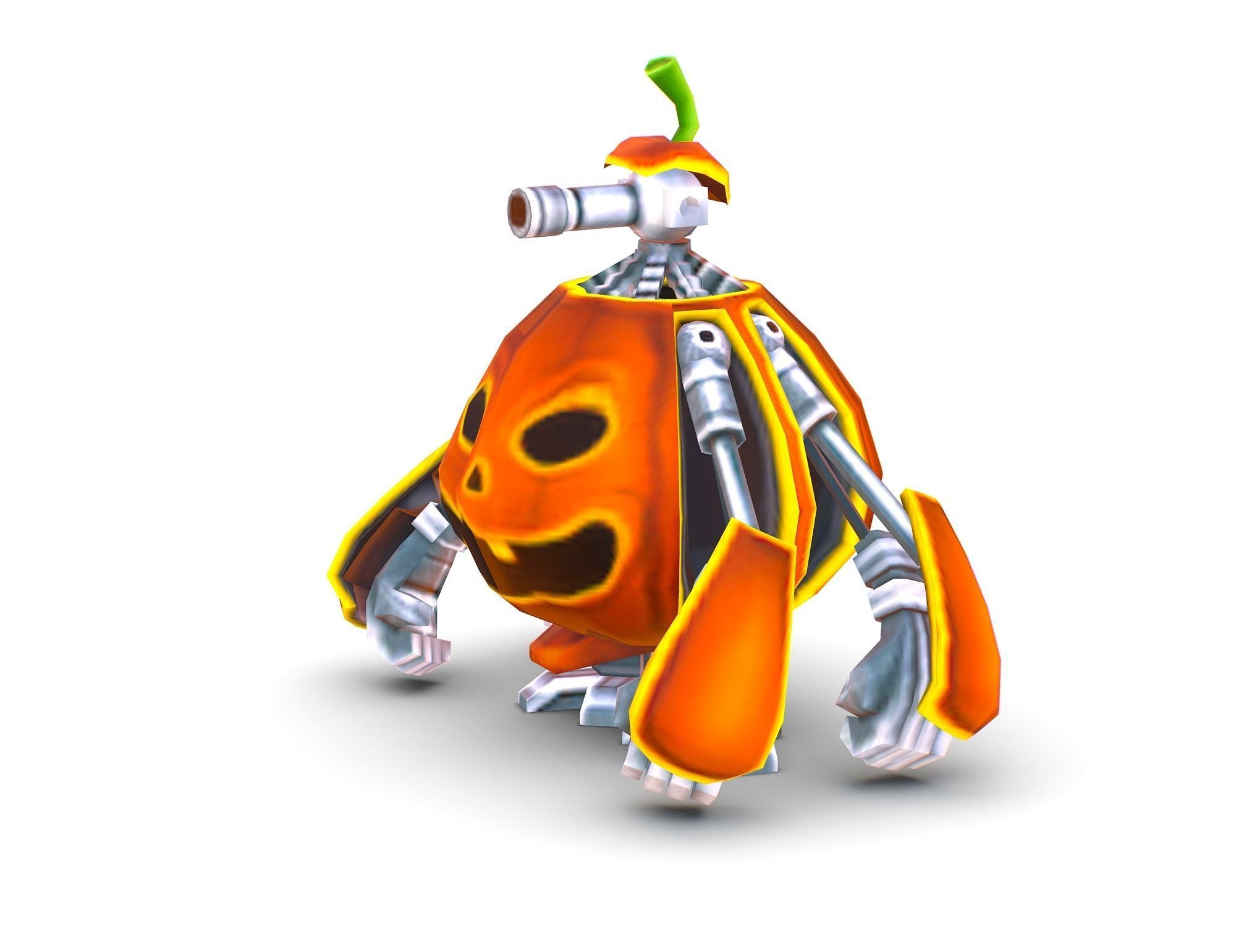 low poly 3d model cartoon pumpkin robot Low-poly 3D model_2