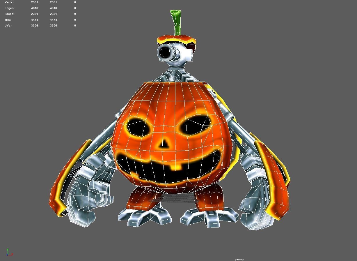 low poly 3d model cartoon pumpkin robot Low-poly 3D model_9