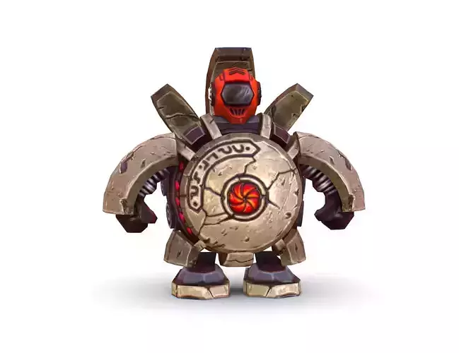 lowpoly 3d model cartoon stone robot ball Low-poly 3D model