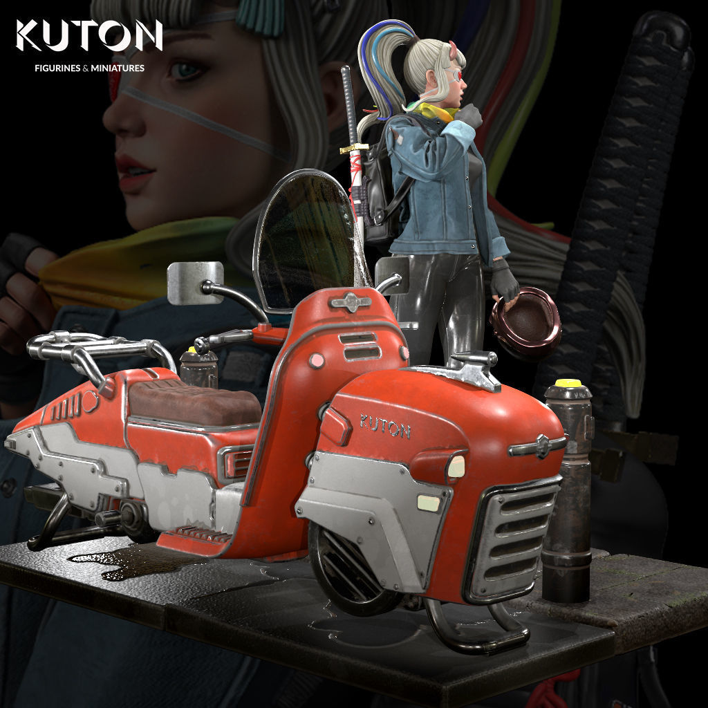 Kukii kuton figure with motorcycle 3D print model_5