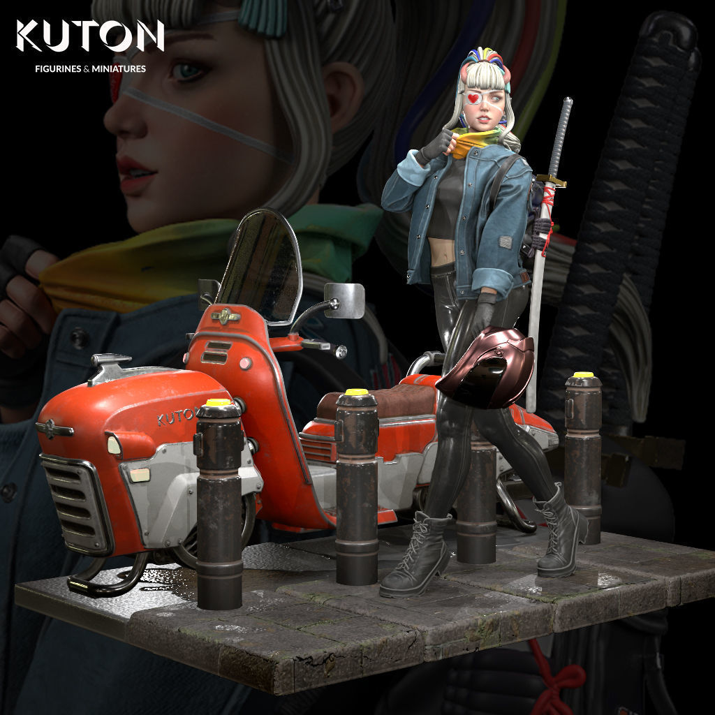 Kukii kuton figure with motorcycle 3D print model_3
