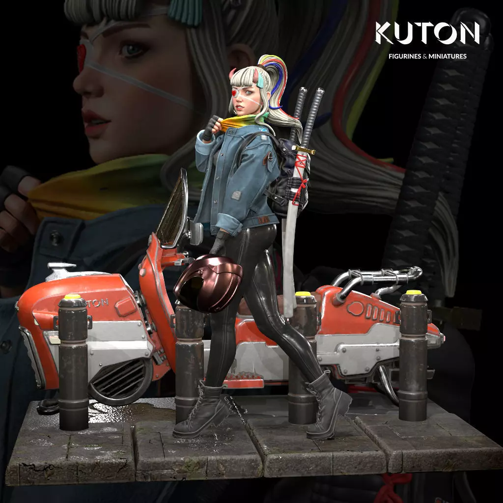 Kukii kuton figure with motorcycle 3D print model_0