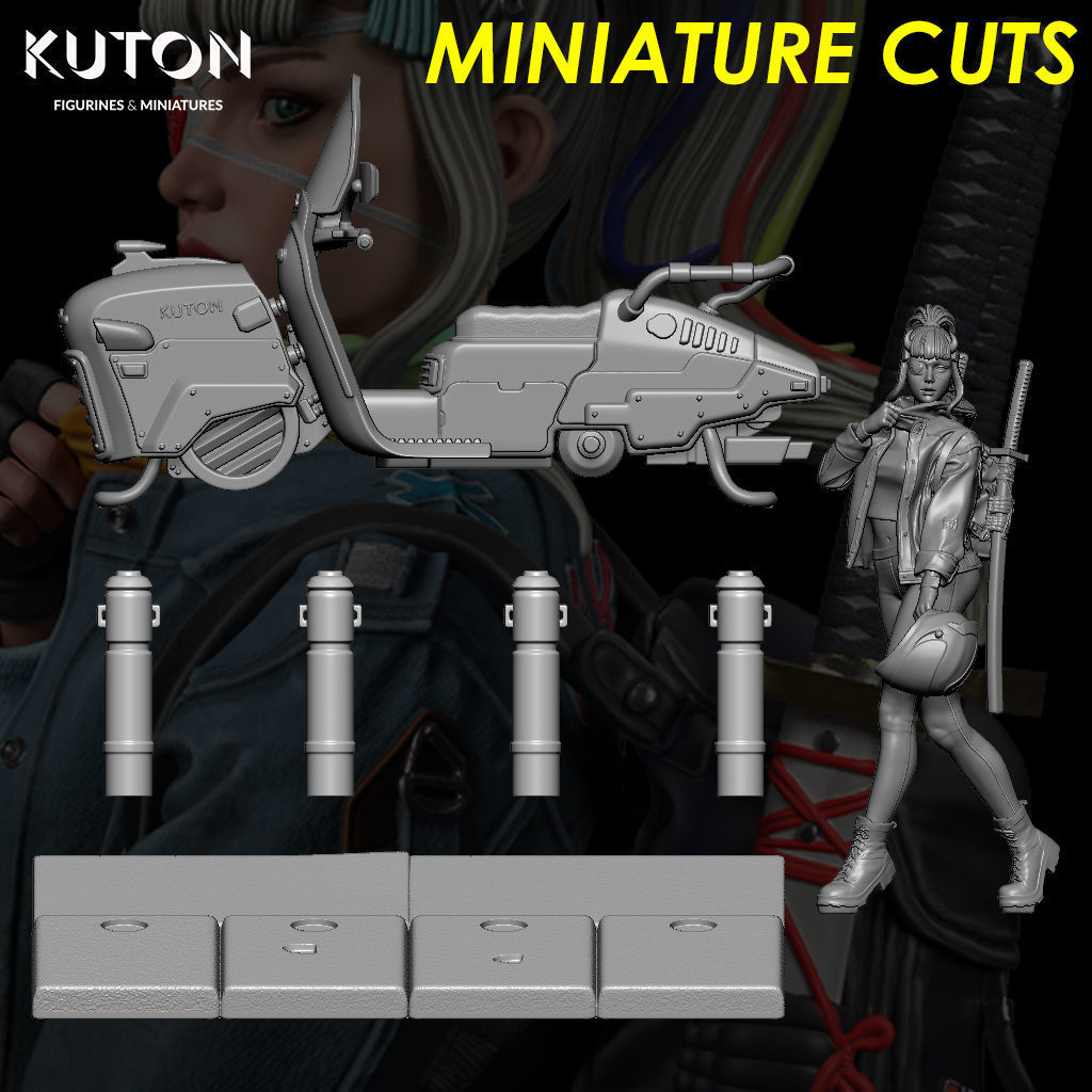 Kukii kuton figure with motorcycle 3D print model_10