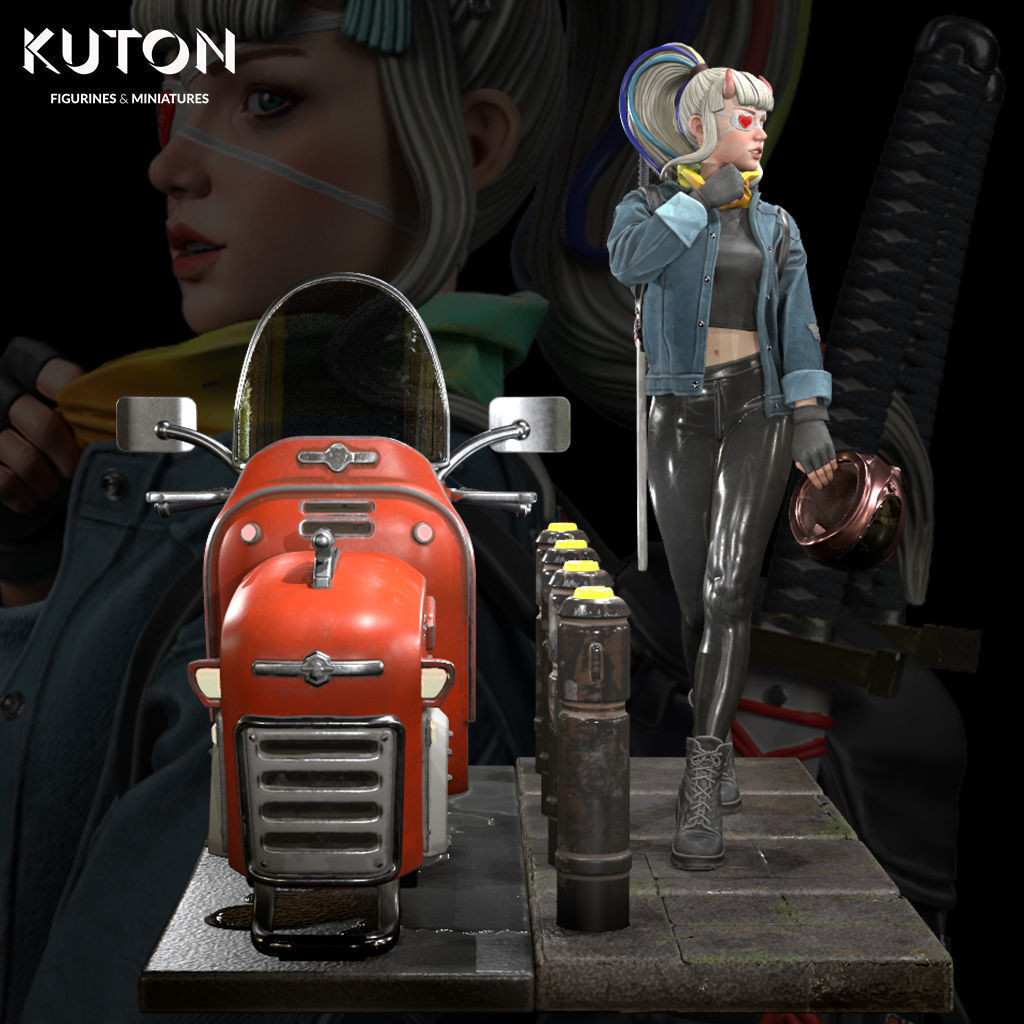 Kukii kuton figure with motorcycle 3D print model_4