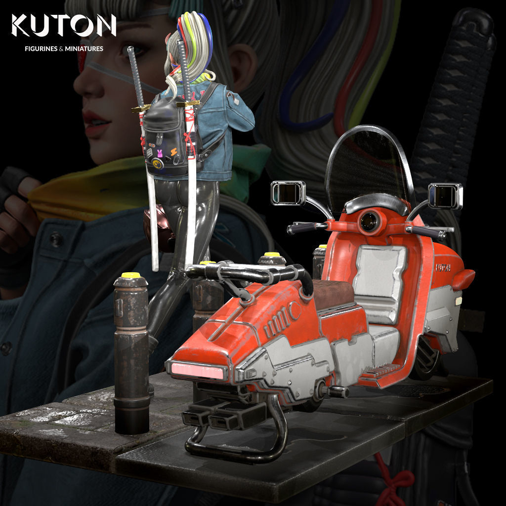 Kukii kuton figure with motorcycle 3D print model_7