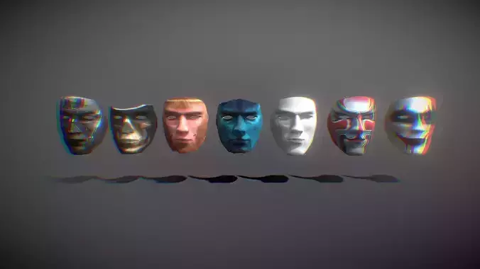 7 Masks chinese mask Low-poly 3D model