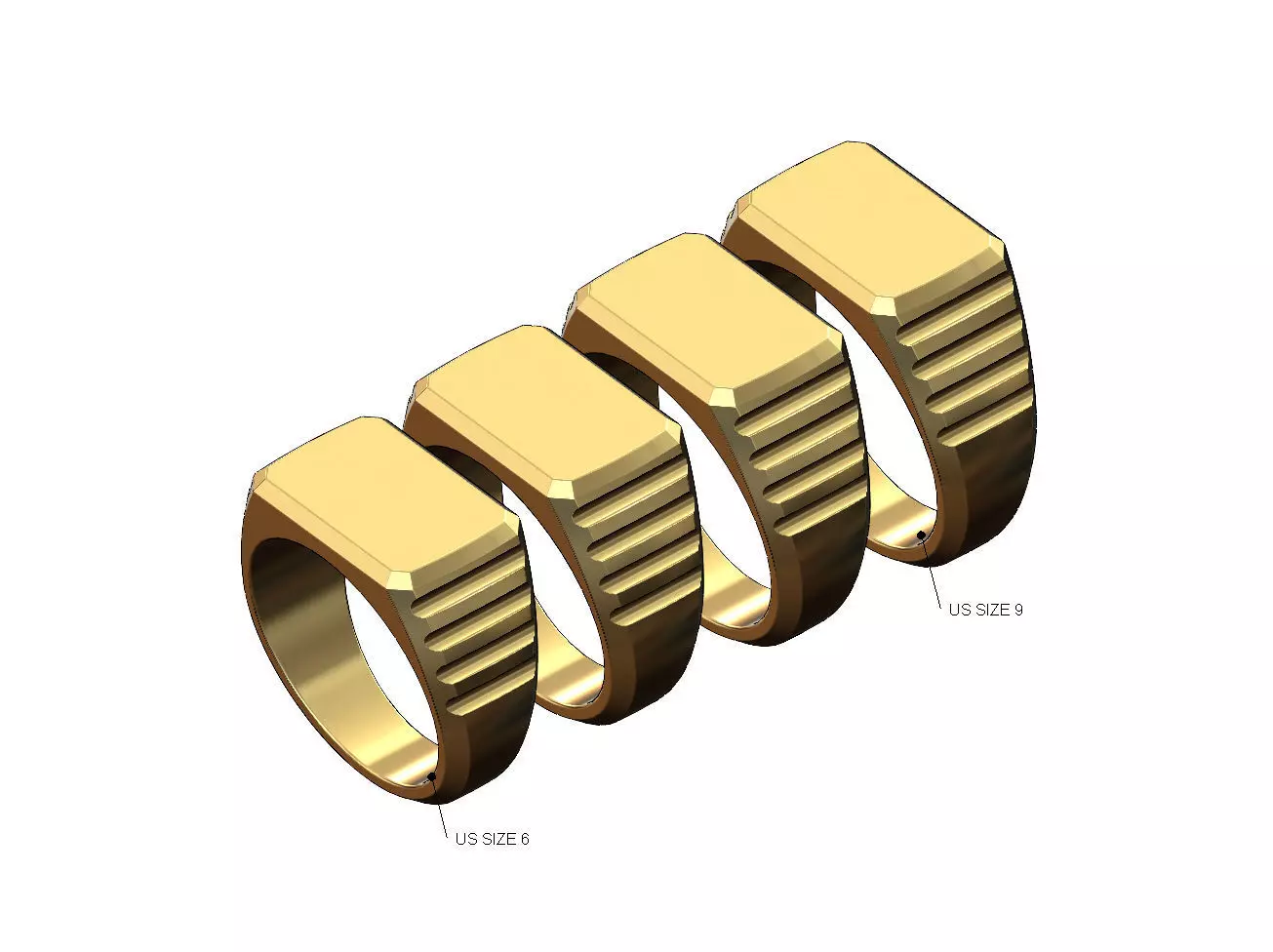 Undulated blank rectangular signet ring Us sizes 6to9 3D print model