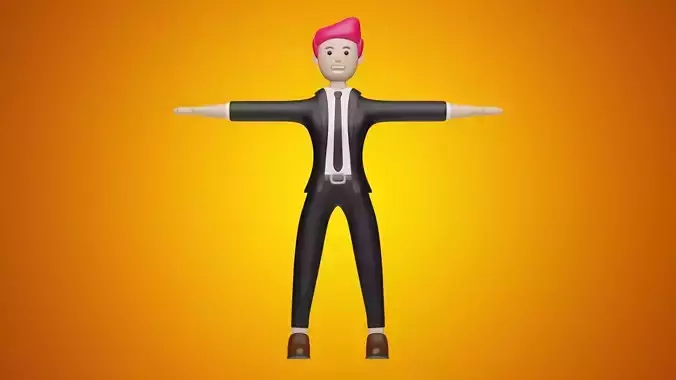 Man Wear Suit and Leather Shoes in Cartoon Character Style 3D model