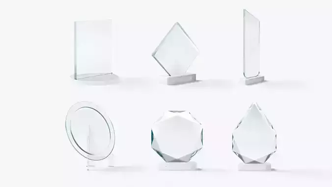 Glass Award Trophy Shapes - crystal plaque trophies set Low-poly 3D model