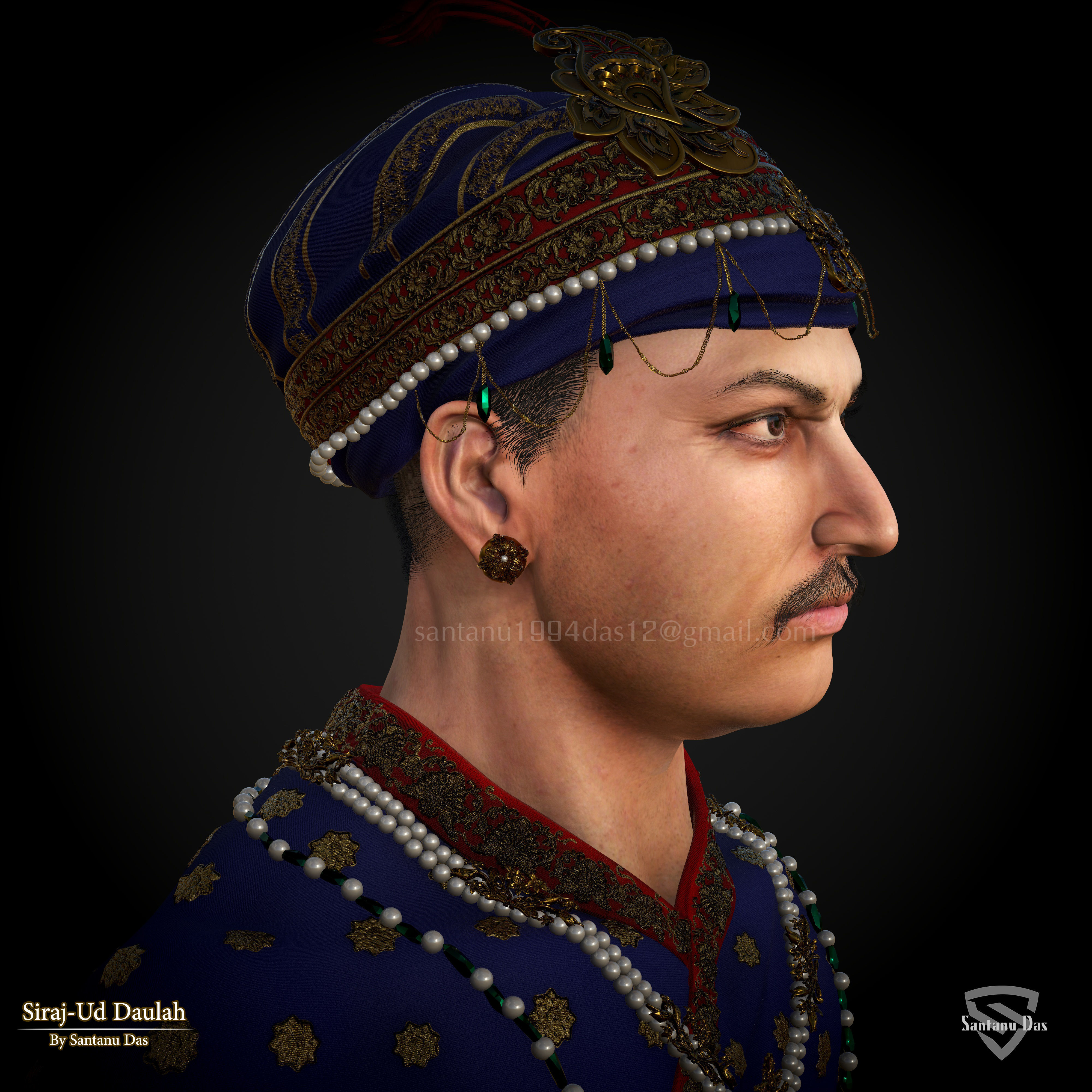 SIRAJ-UD-DAULAH 3d Print bust of man wearing turban 3D print model_2