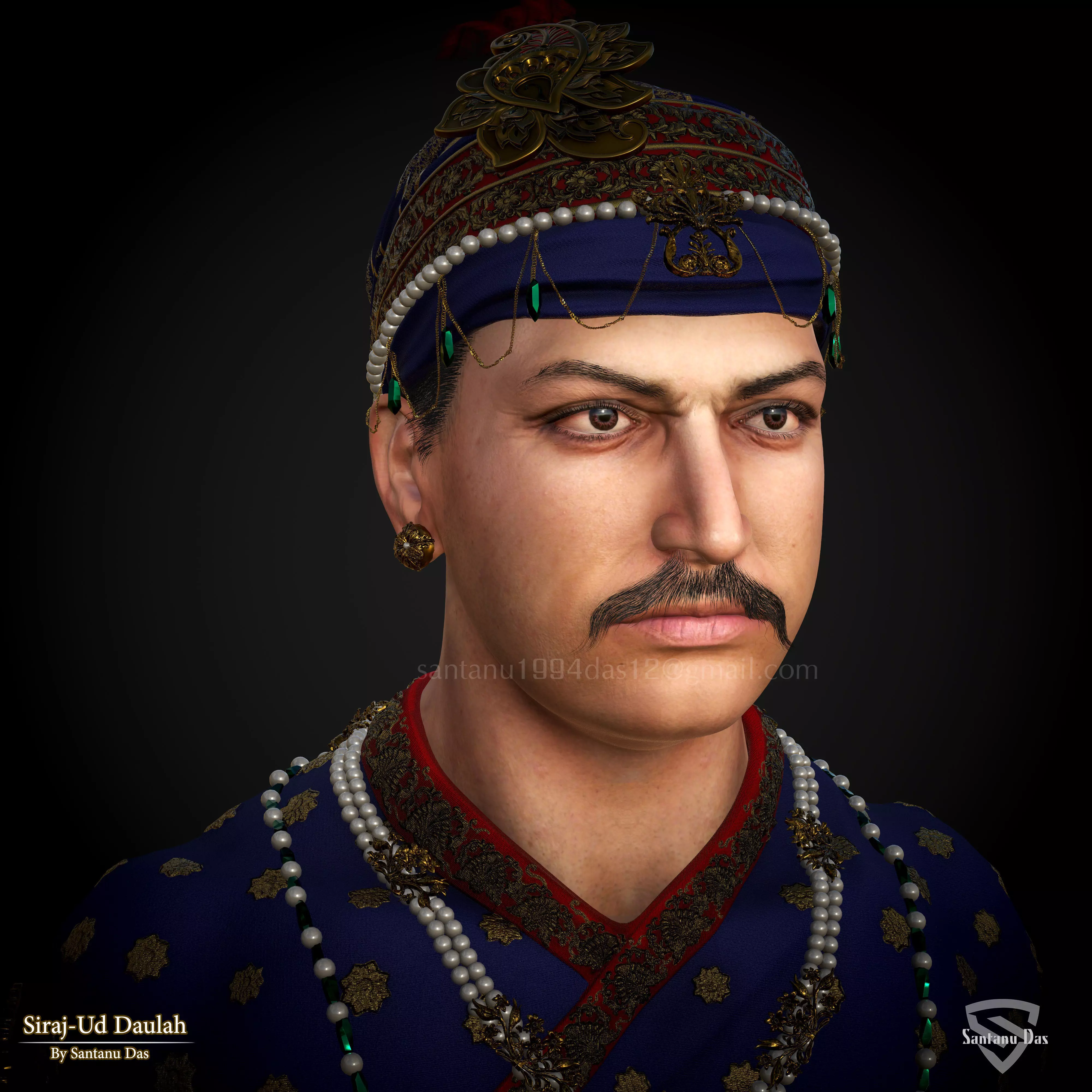 SIRAJ-UD-DAULAH 3d Print bust of man wearing turban 3D print model_0