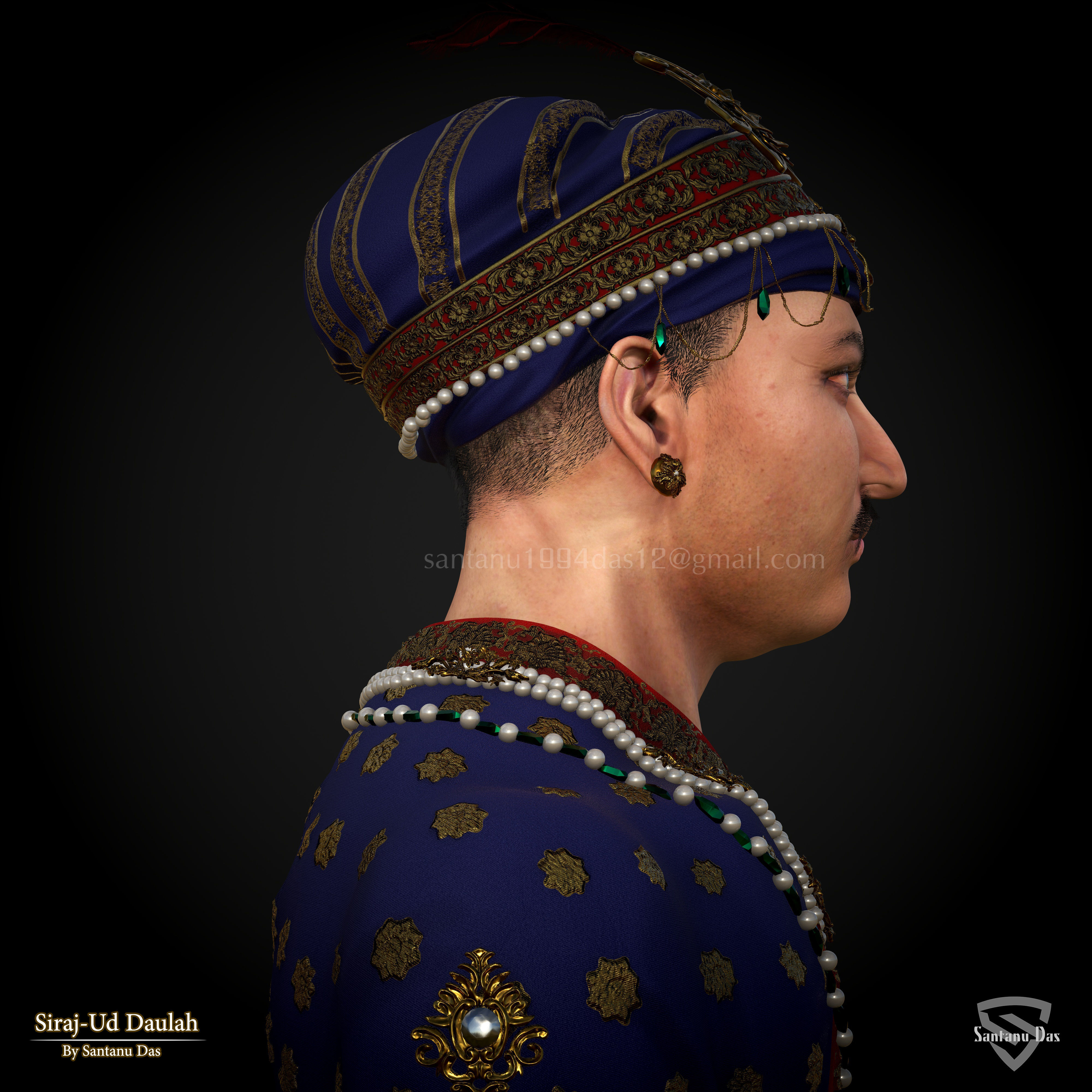SIRAJ-UD-DAULAH 3d Print bust of man wearing turban 3D print model_9