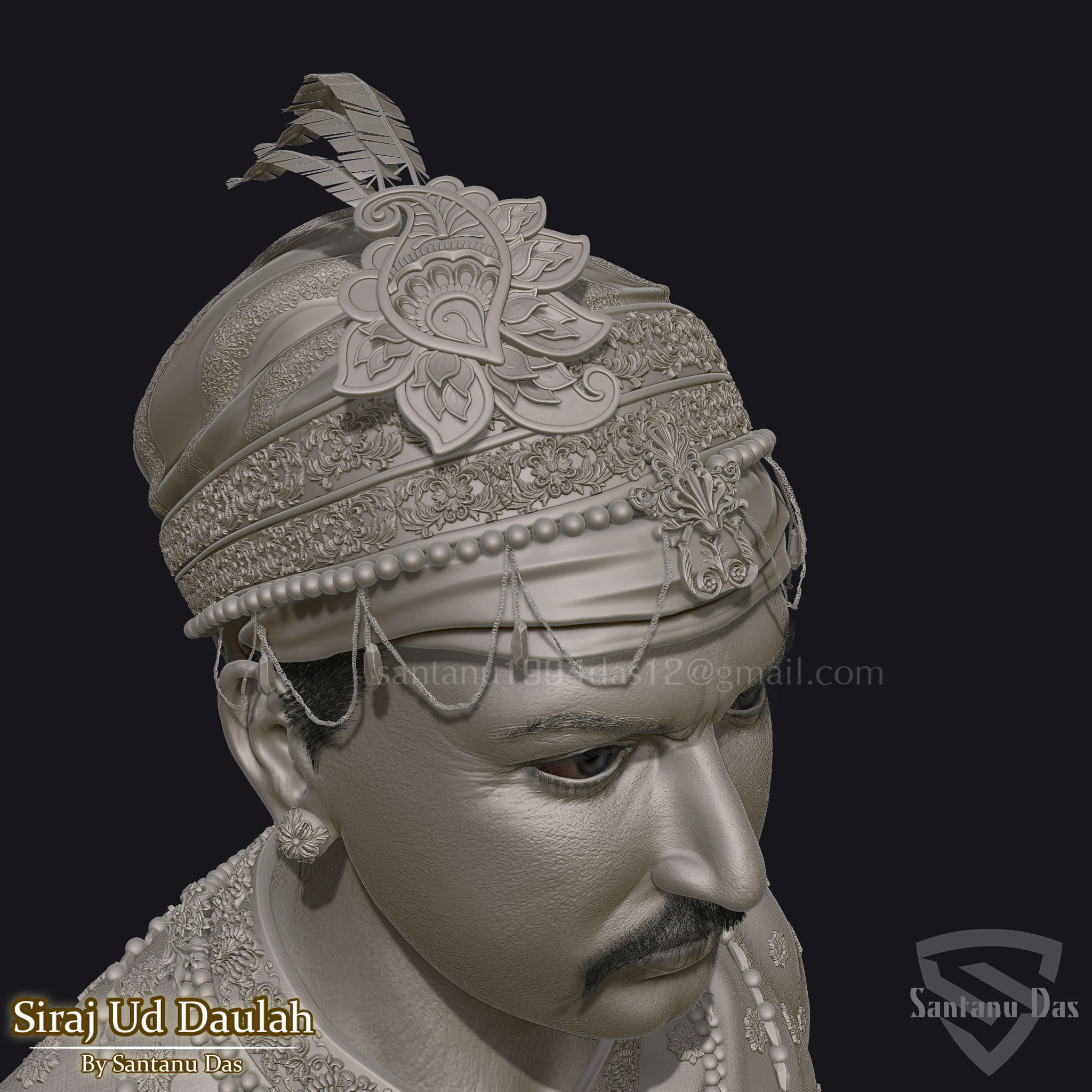 SIRAJ-UD-DAULAH 3d Print bust of man wearing turban 3D print model_17