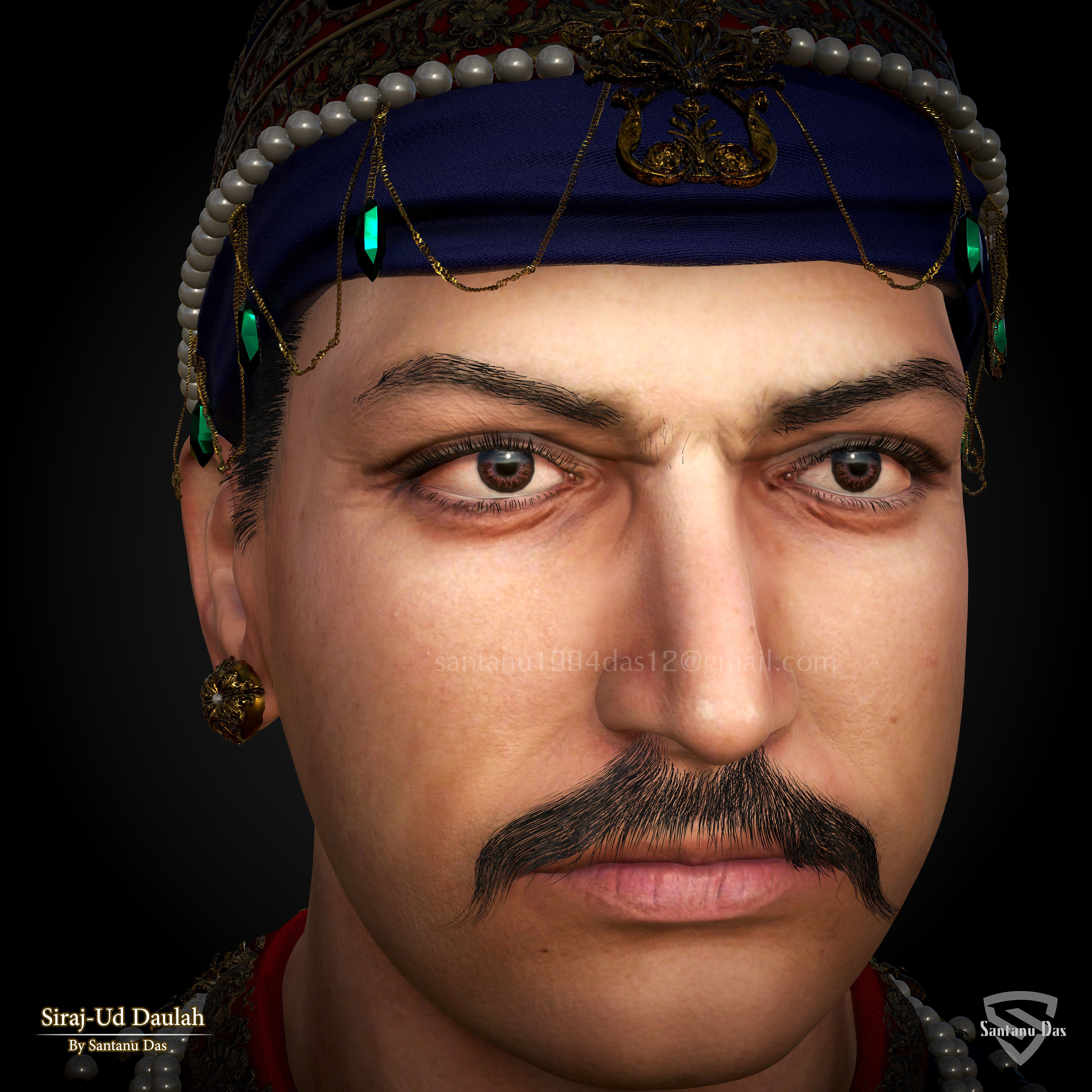 SIRAJ-UD-DAULAH 3d Print bust of man wearing turban 3D print model_6