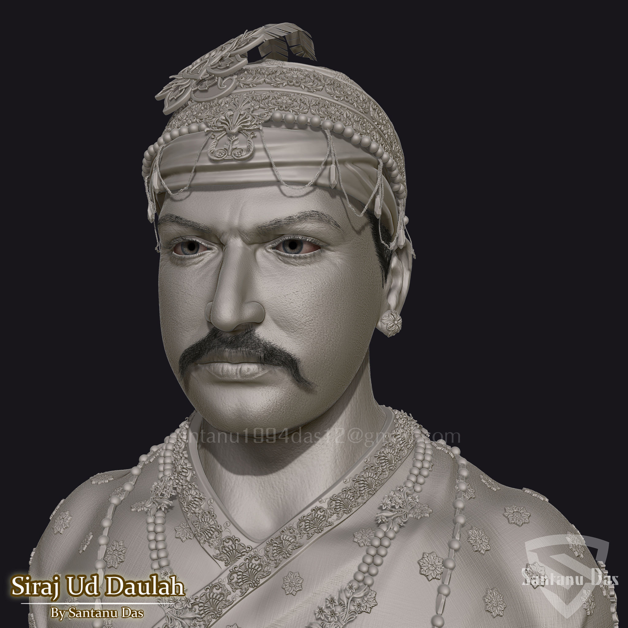 SIRAJ-UD-DAULAH 3d Print bust of man wearing turban 3D print model_16