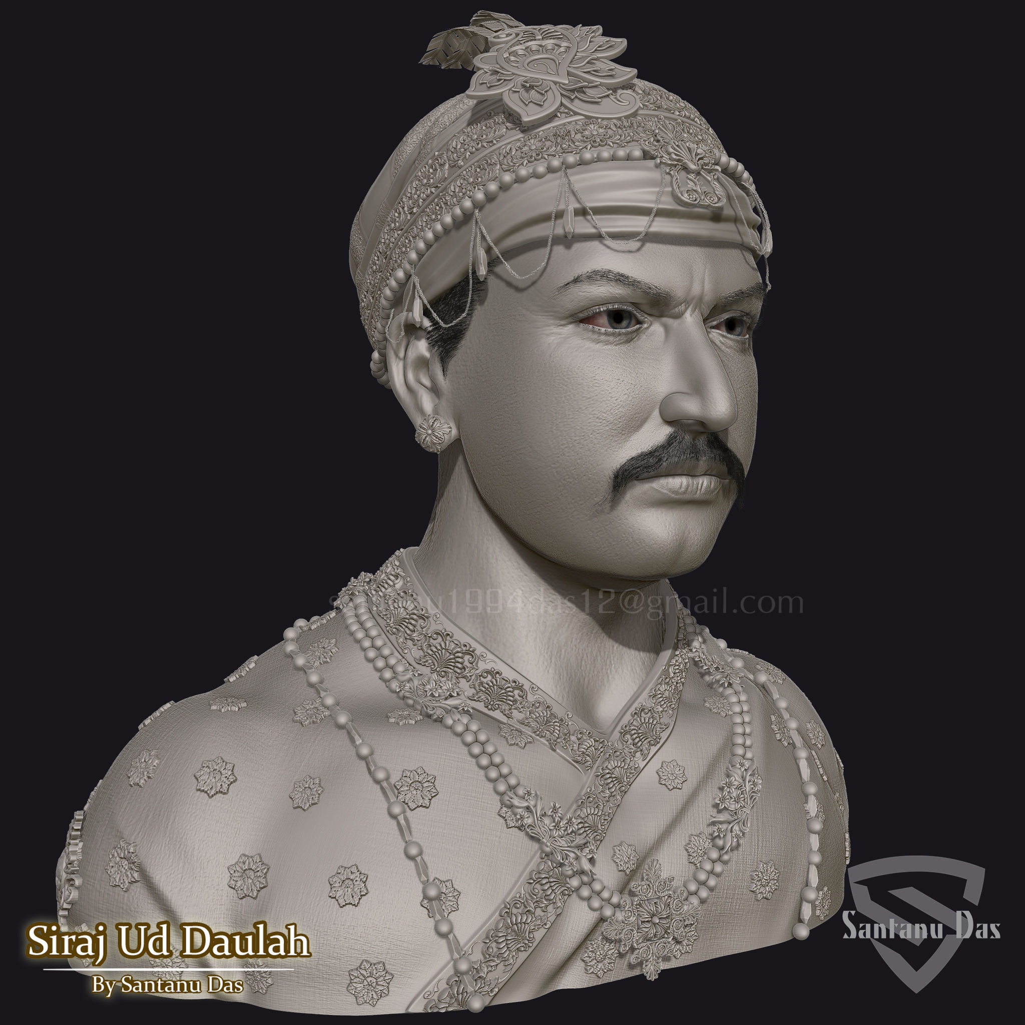 SIRAJ-UD-DAULAH 3d Print bust of man wearing turban 3D print model_12