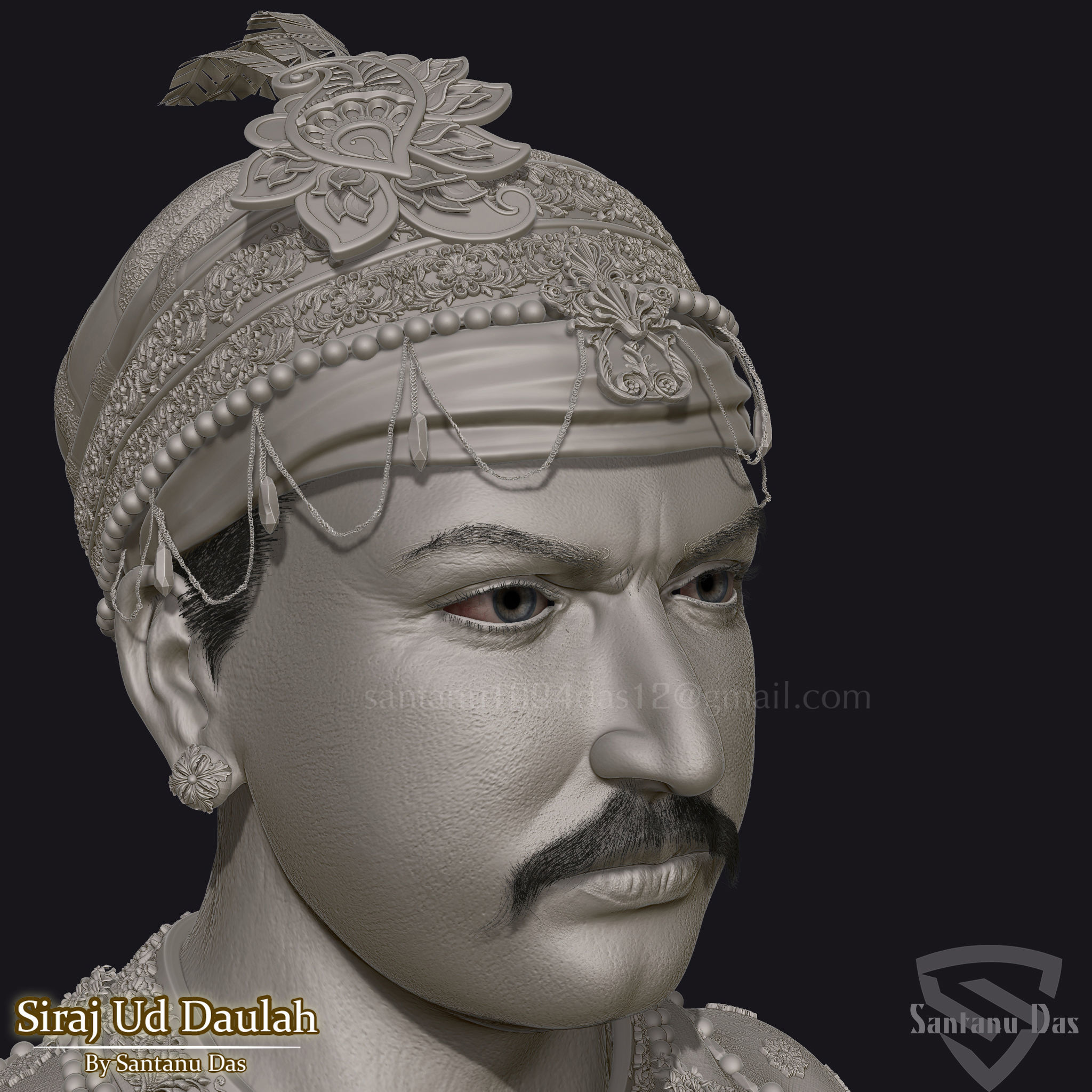 SIRAJ-UD-DAULAH 3d Print bust of man wearing turban 3D print model_18