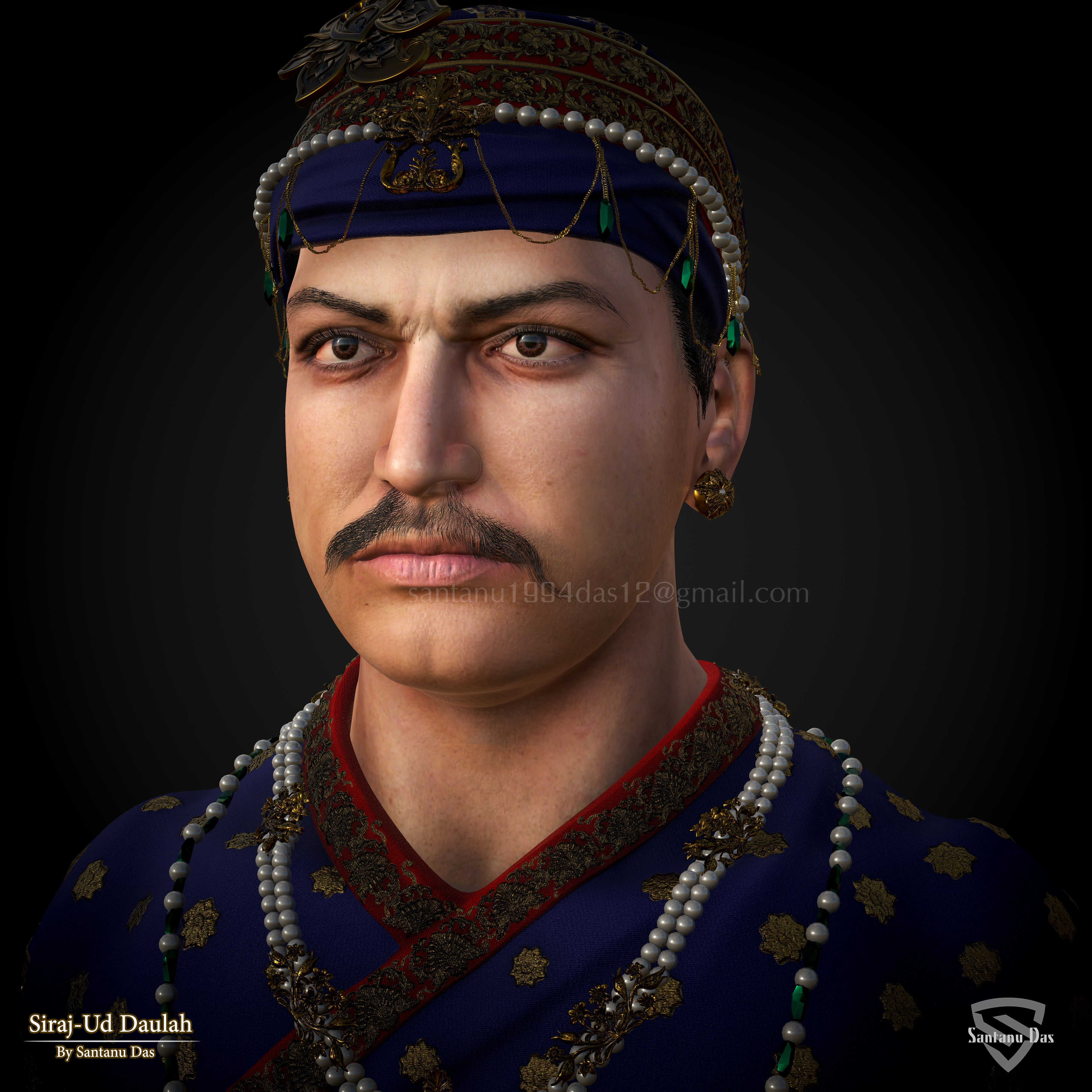 SIRAJ-UD-DAULAH 3d Print bust of man wearing turban 3D print model_8