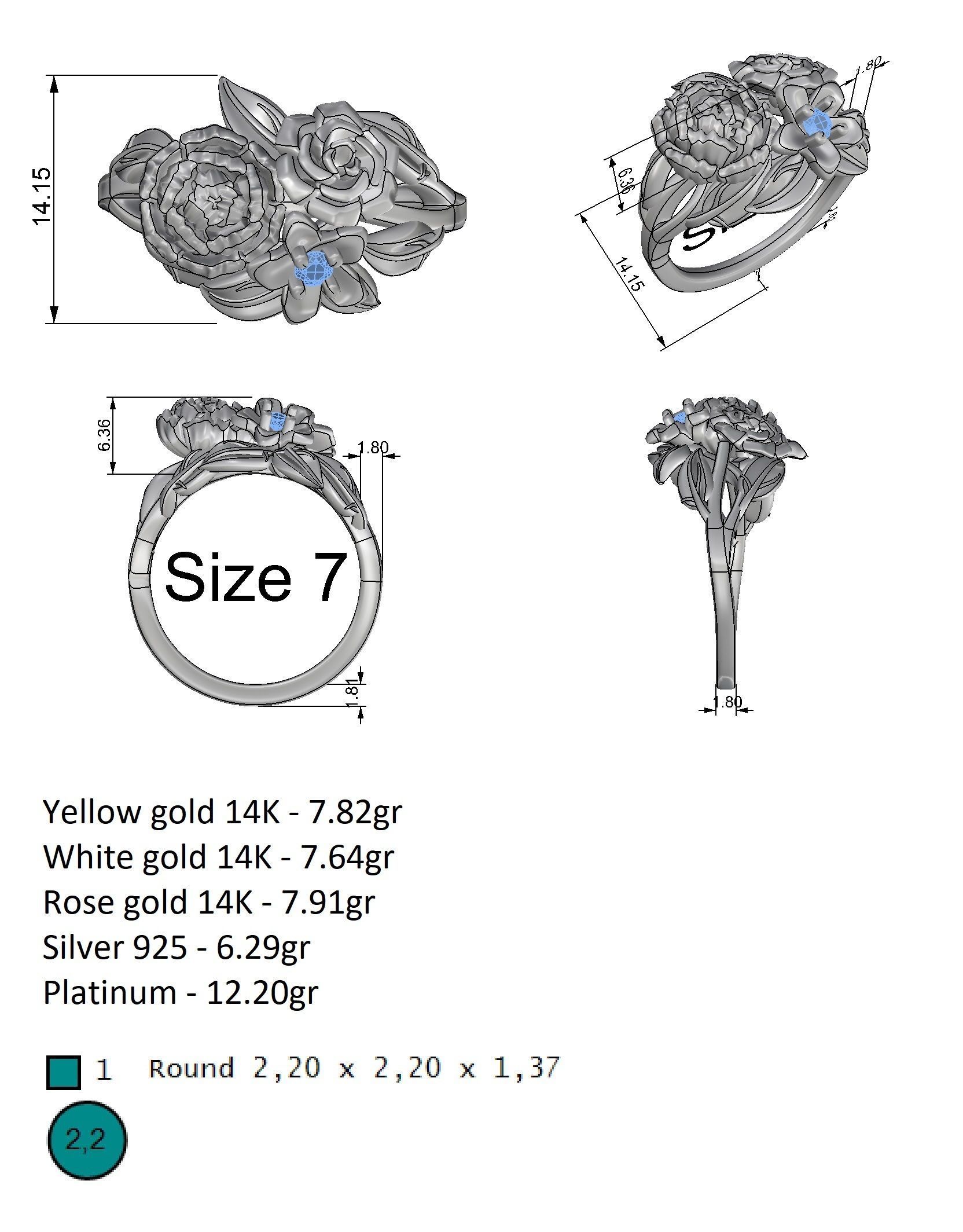 flowers ring 3D print model_10