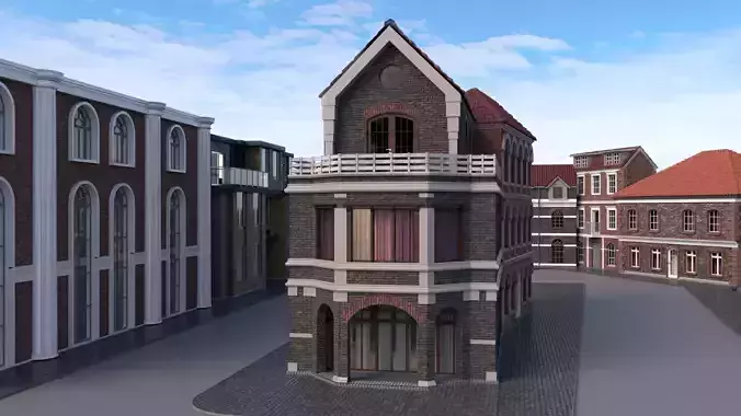 CAFE 3D MODEL old building with clock tower