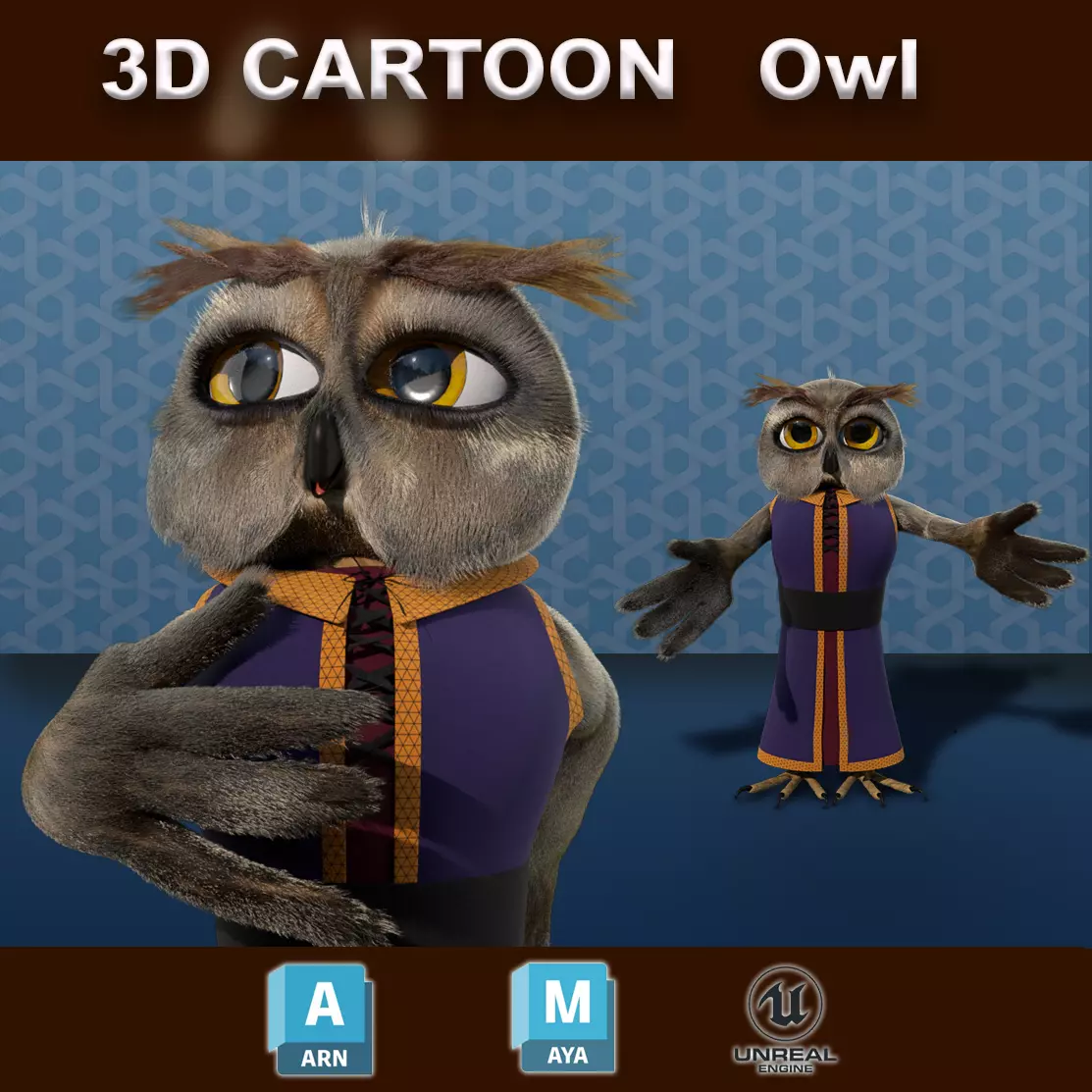 Cartoon Owl Rigged 3D model_0