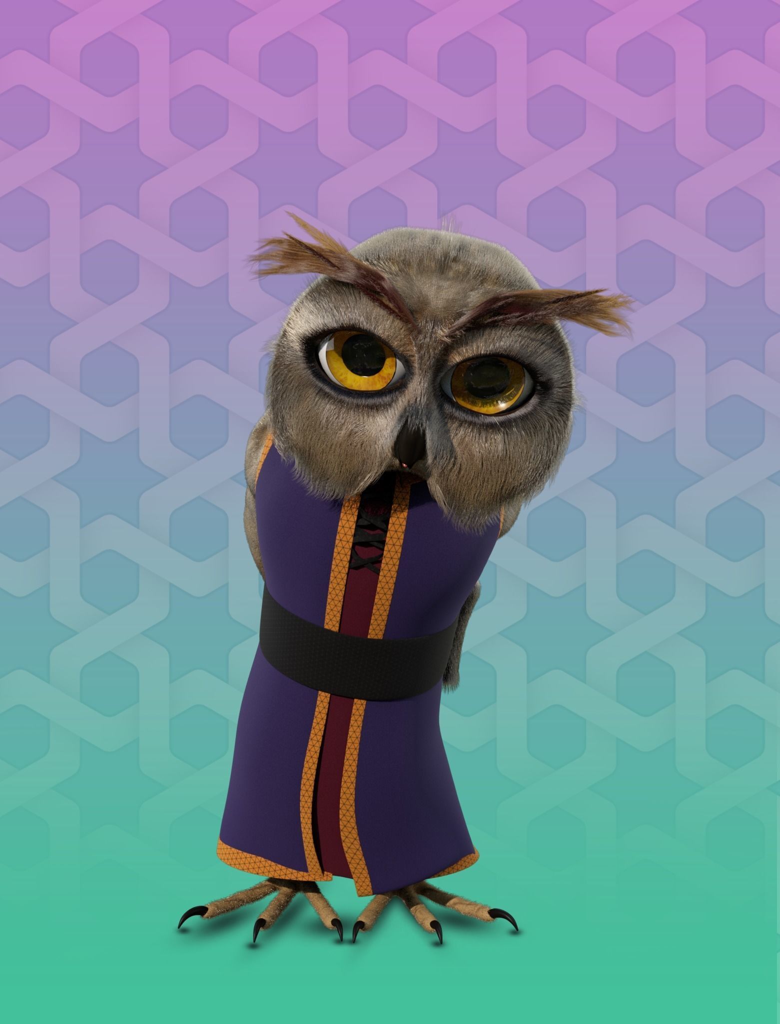 Cartoon Owl Rigged 3D model_1
