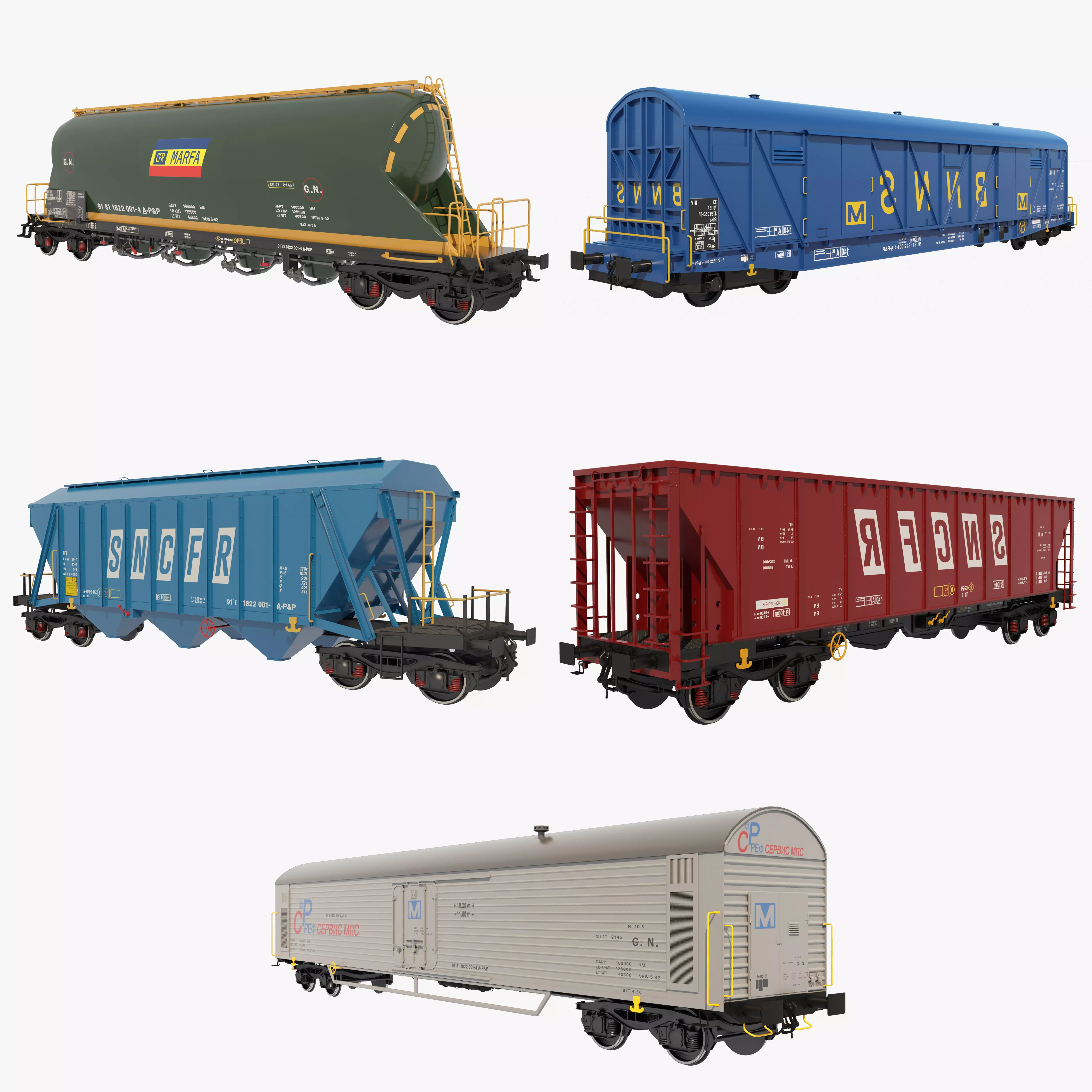 train wagons pack 3D model_0