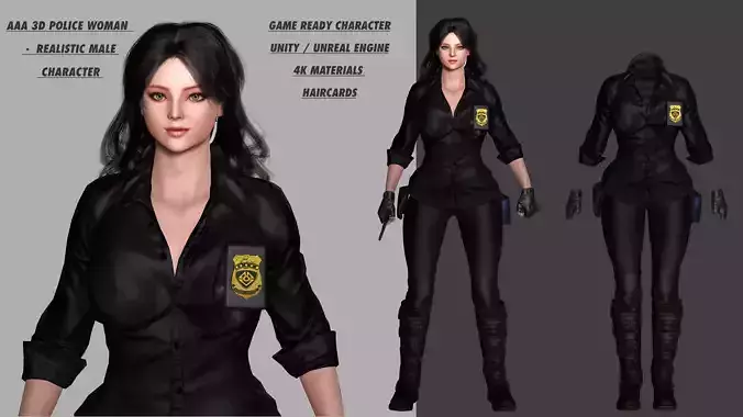AAA 3D REALISTIC CHARACTER POLICE WOMAN - HUMAN RIG GAME READY