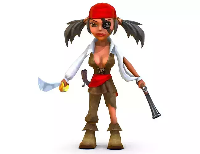 Girl Bandit Pirate Gangster Low Poly