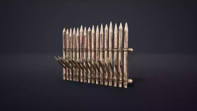 PALISADE BARRIER BARRICADE WALL DAM WOODEN MEDIEVAL VILLAGE FORT Low-poly 3D model