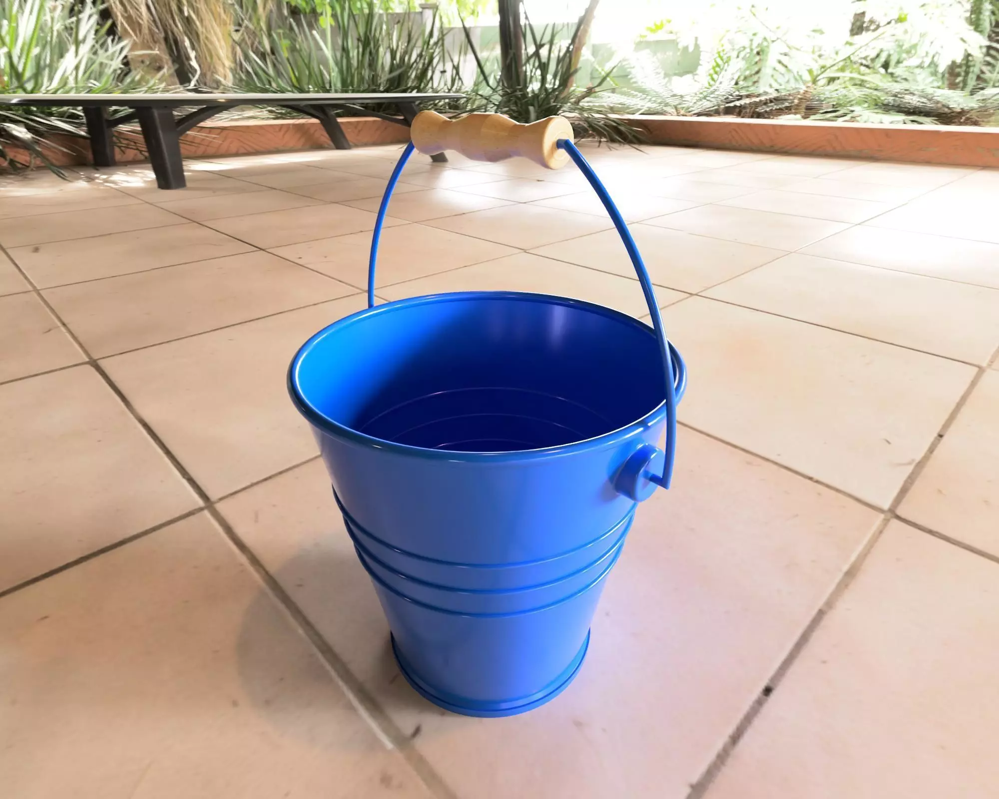 Bucket with wooden handle 3D model