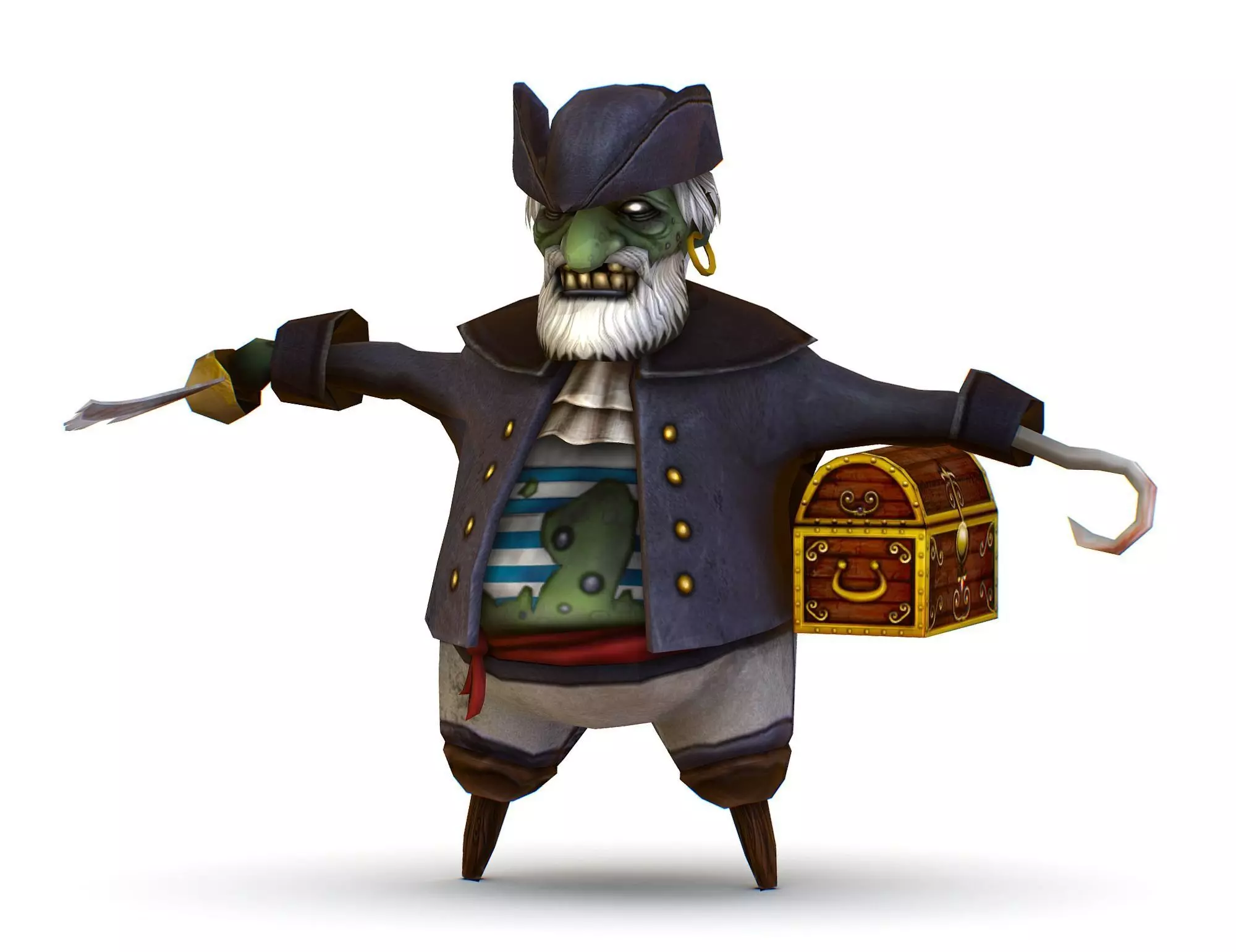 Zombie Bandit Pirate Fat Captain Low-poly 3D model